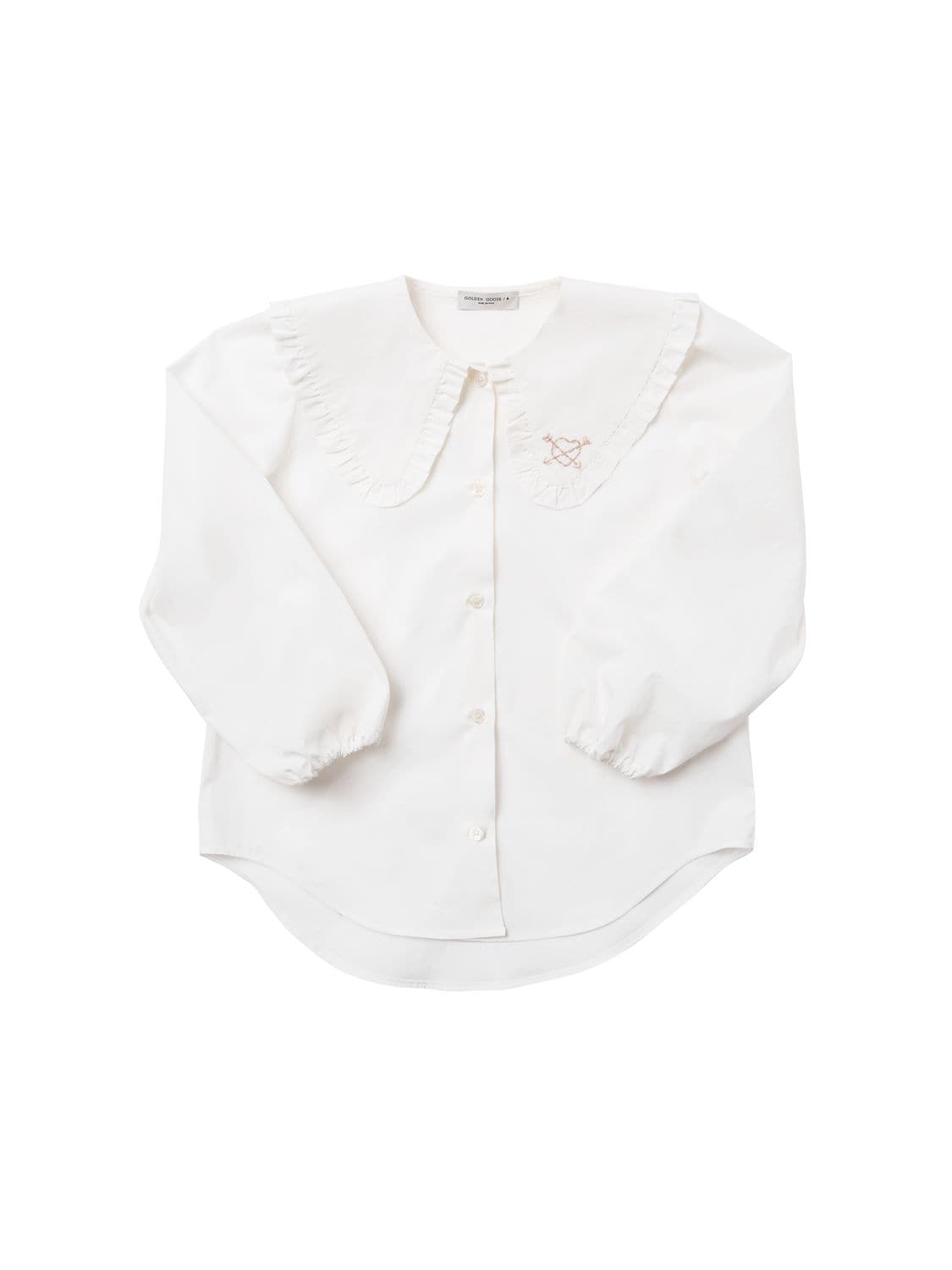 Golden Goose Kids' Embroidered Cotton Poplin Shirt In Off White