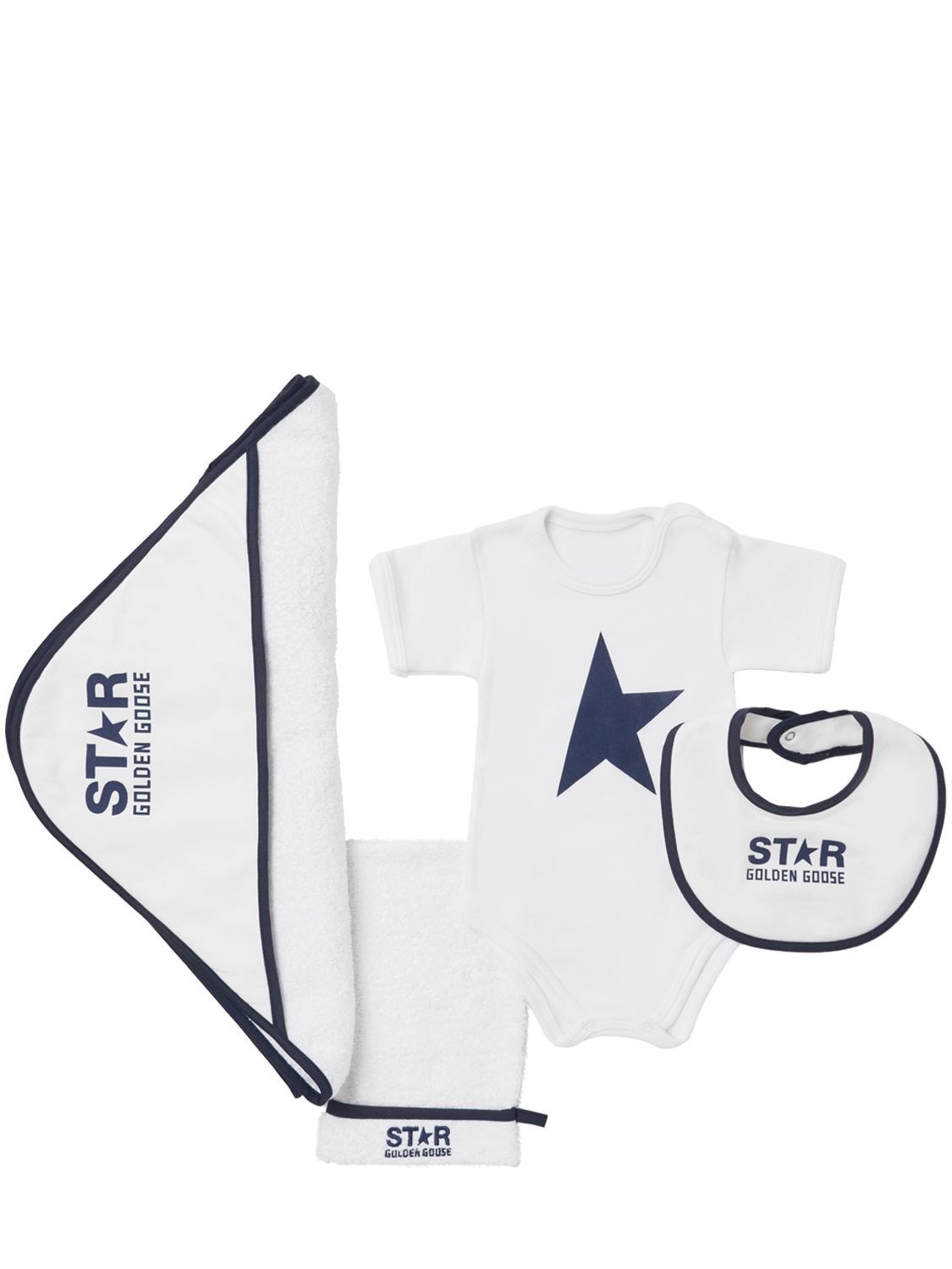 Golden Goose Babies' Star棉质连体衣、围嘴&浴巾套装 In White,blue