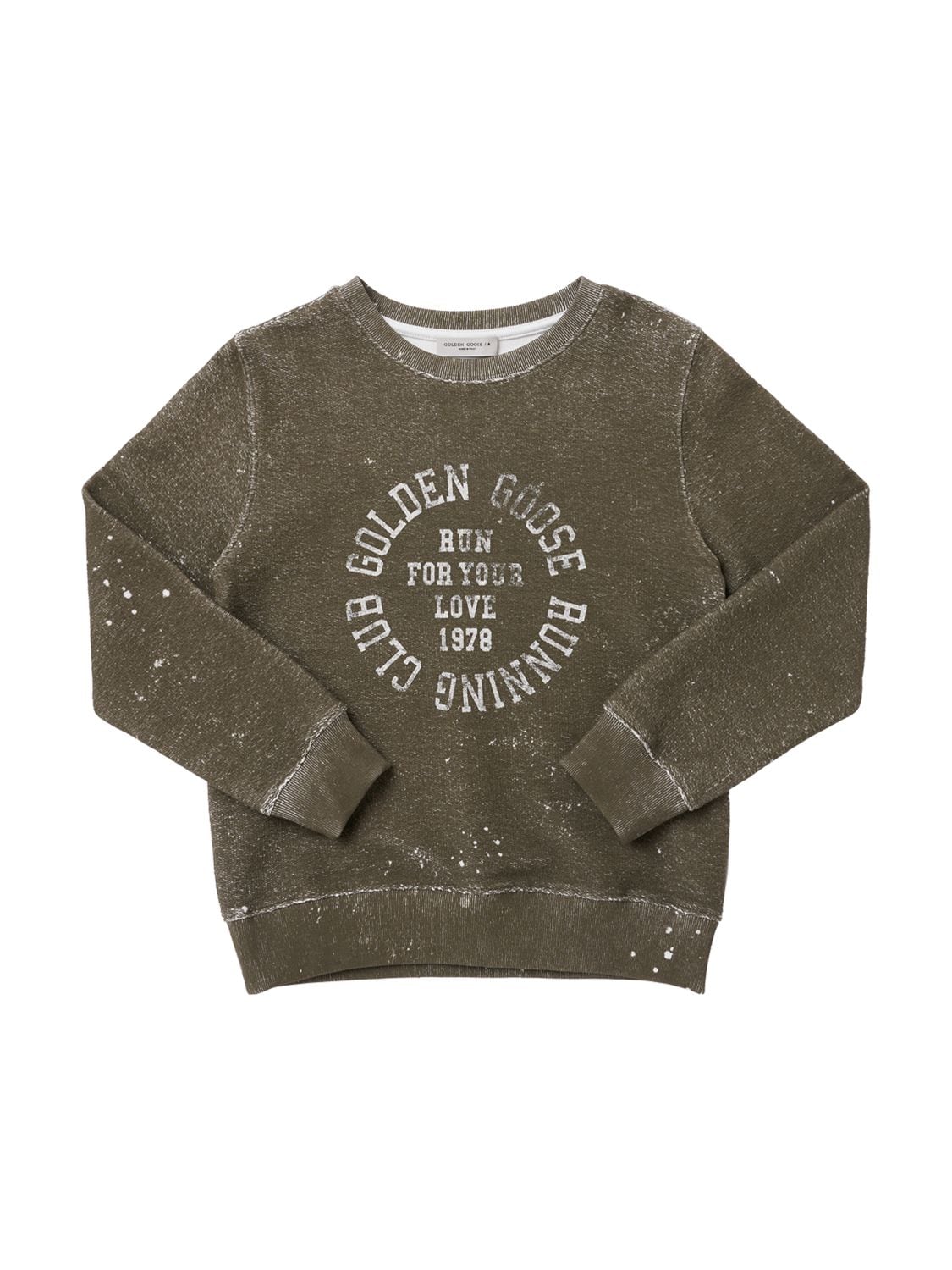 Golden Goose Kids' Printed Cotton Sweatshirt In Olive Green