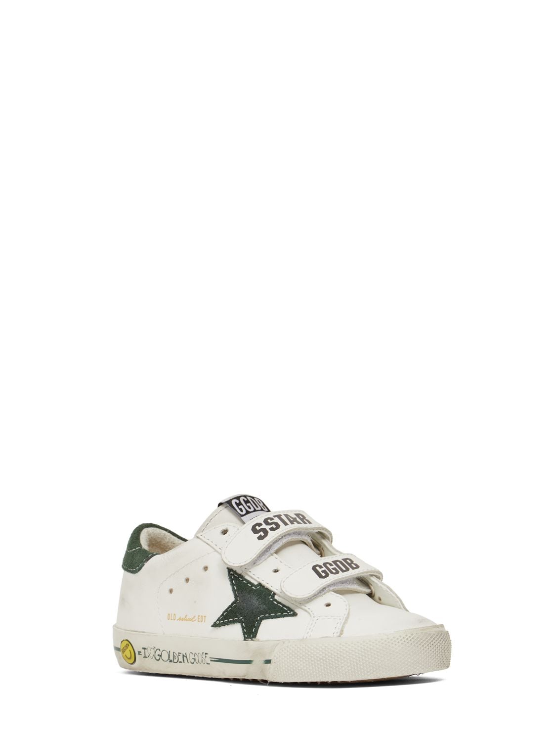 Shop Golden Goose Old School Leather Strap Sneakers In White,green