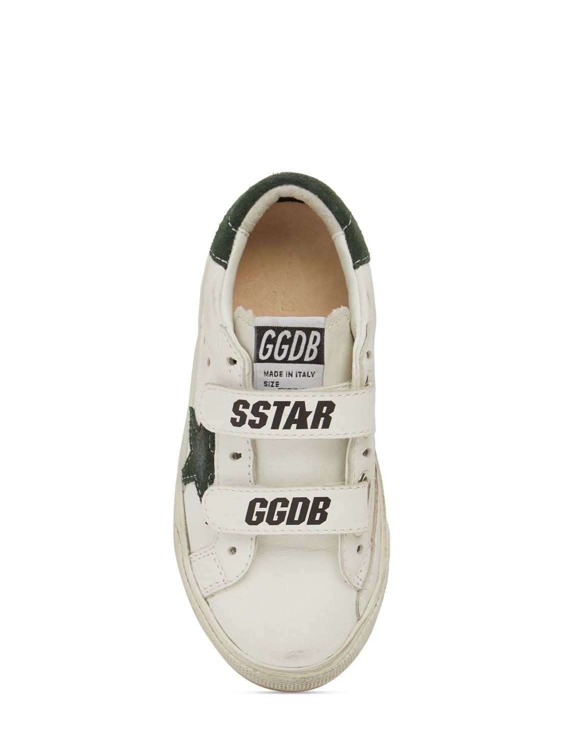 Shop Golden Goose Old School Leather Strap Sneakers In White,green