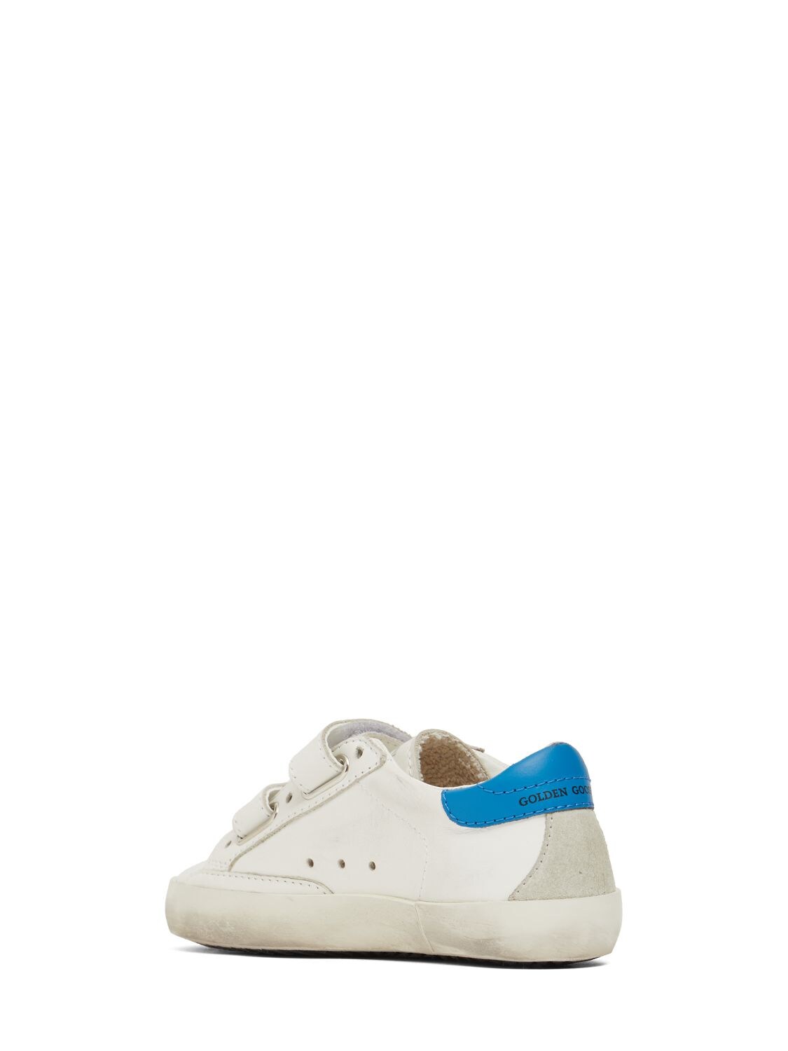 Shop Golden Goose Old School Leather Strap Sneakers In White,blue
