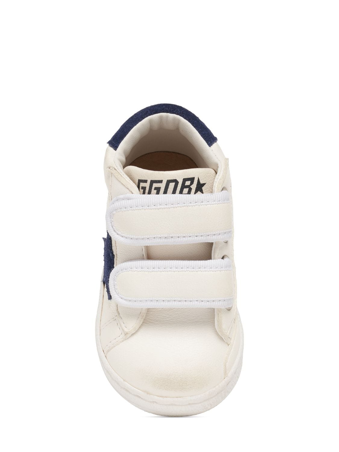 Shop Golden Goose June Leather Strap Sneakers In White,navy