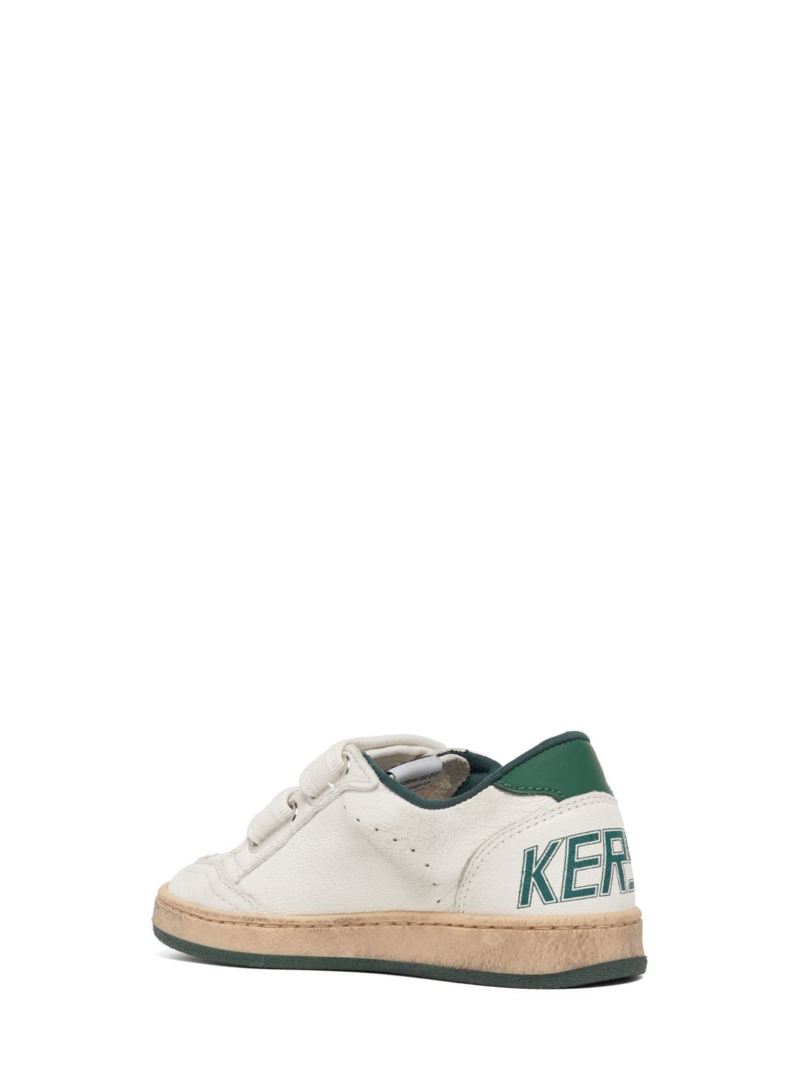 Shop Golden Goose Ballstar Leather Strap Sneakers In White,green