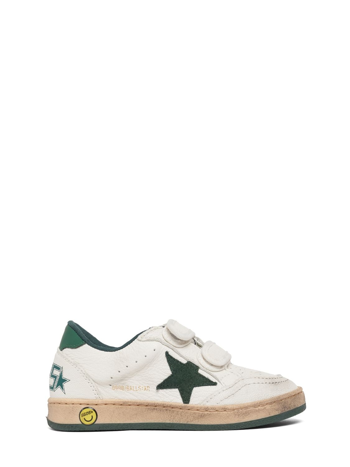 Shop Golden Goose Ballstar Leather Strap Sneakers In White,green