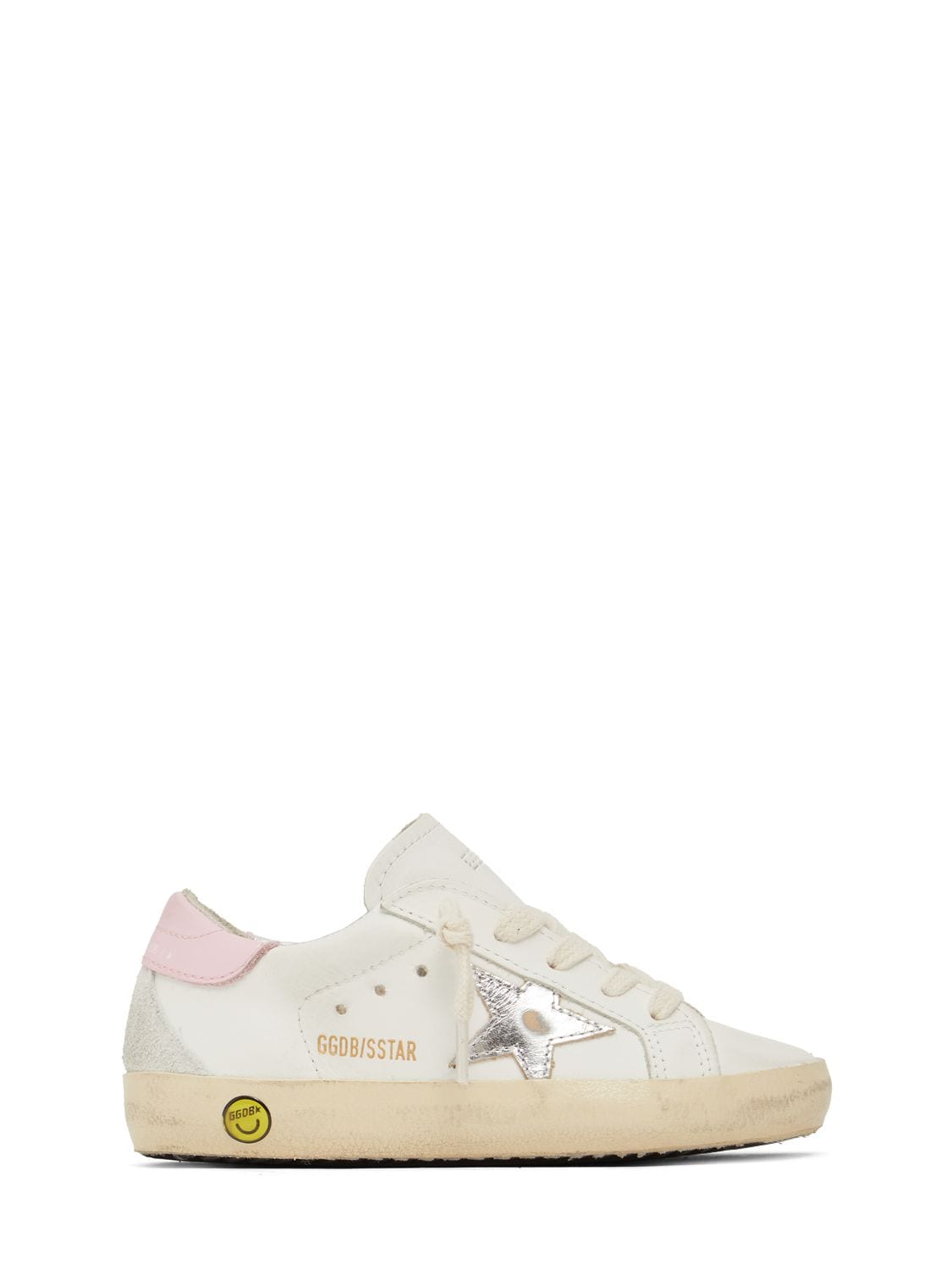 Golden Goose Kids' Super-star Leather Lace-up Sneakers In White,pink
