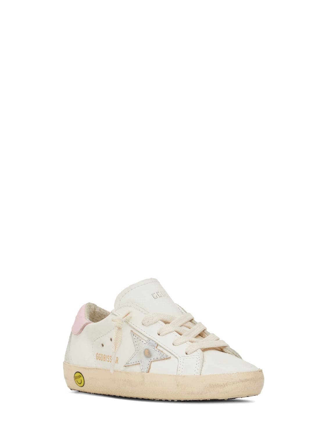 Shop Golden Goose Super-star Leather Lace-up Sneakers In White,pink