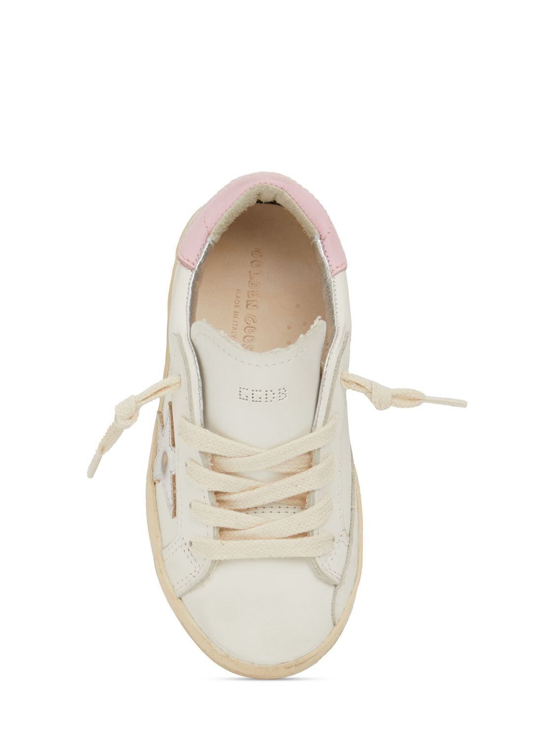 Shop Golden Goose Super-star Leather Lace-up Sneakers In White,pink