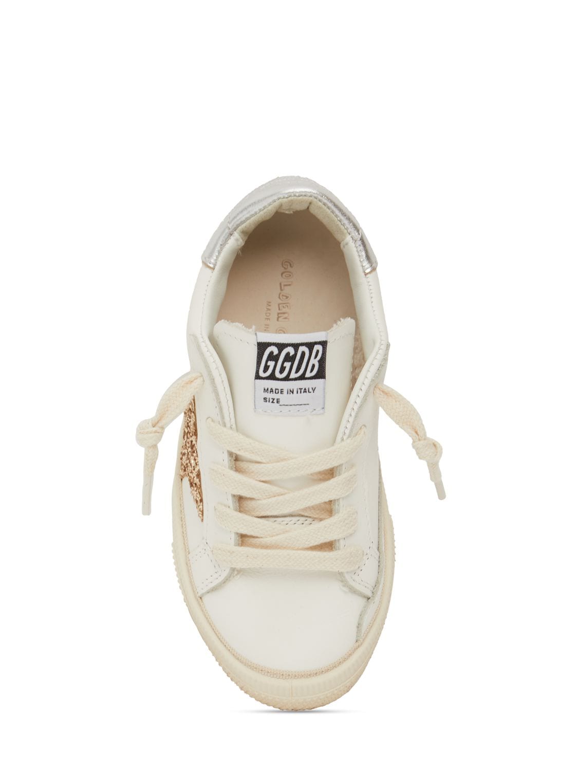 Shop Golden Goose May Leather Lace-up Sneakers In White,gold