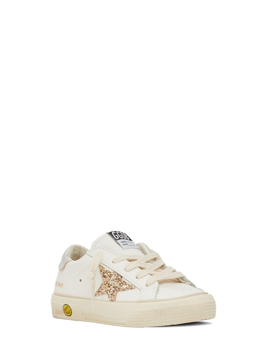 Shop Golden Goose May Leather Lace-up Sneakers In White,gold