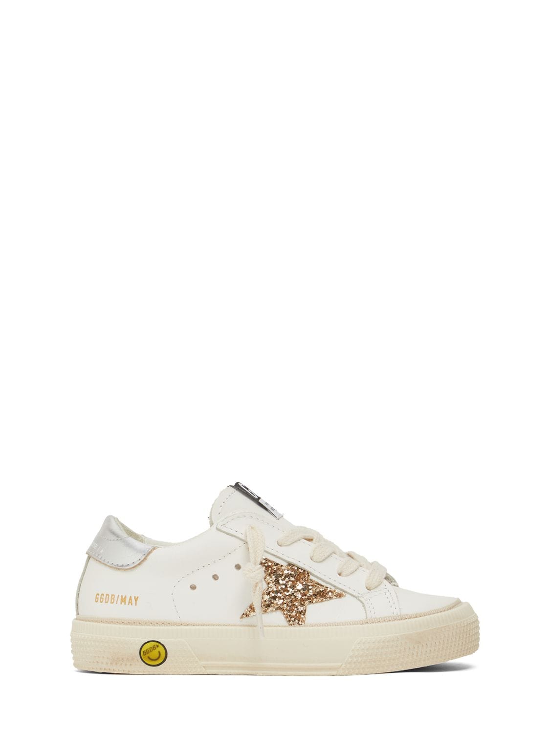 Golden Goose Kids' May Leather Lace-up Sneakers In White,gold