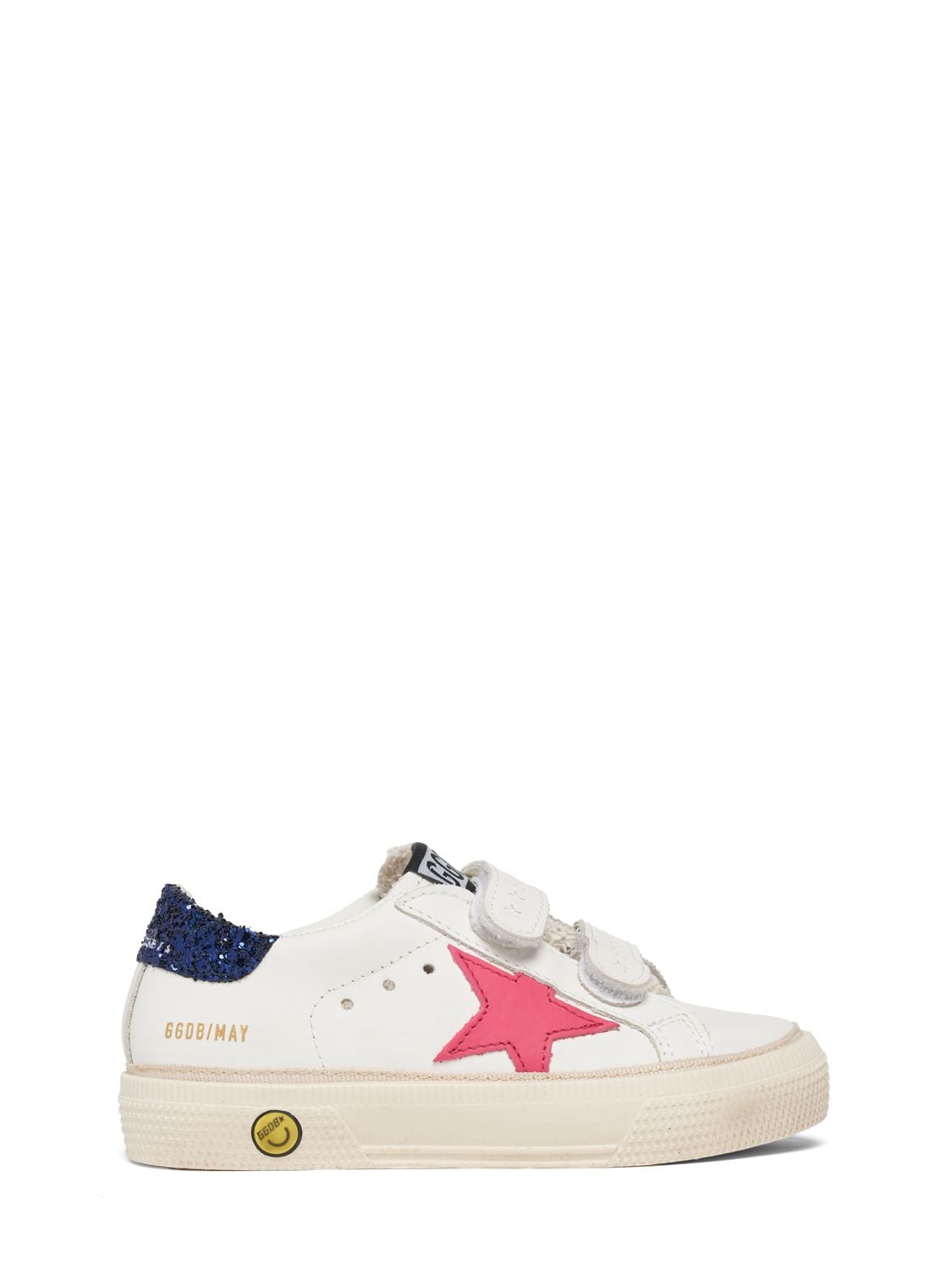 Shop Golden Goose May School Leather Strap Sneakers In White,fucsia