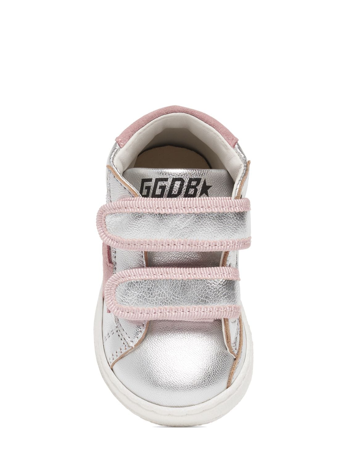 Shop Golden Goose June Laminated Strap Sneakers In Silver,pink