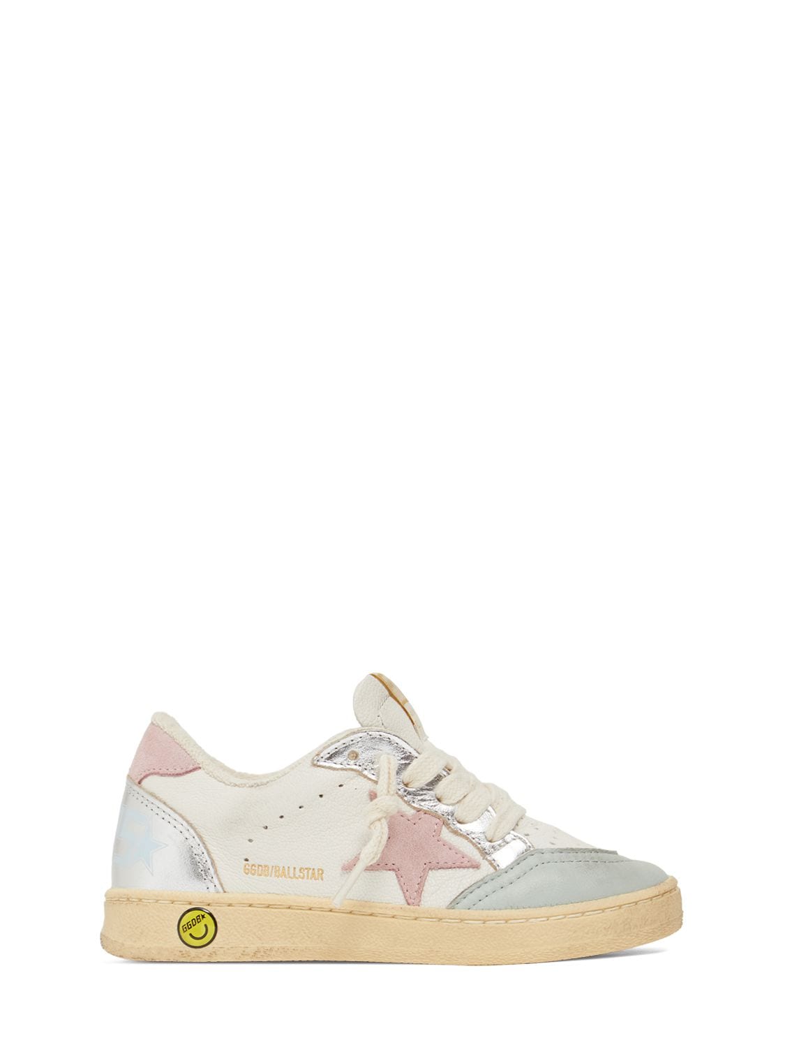 Golden Goose Kids' Ballstar Leather Lace-up Sneakers In White,pink