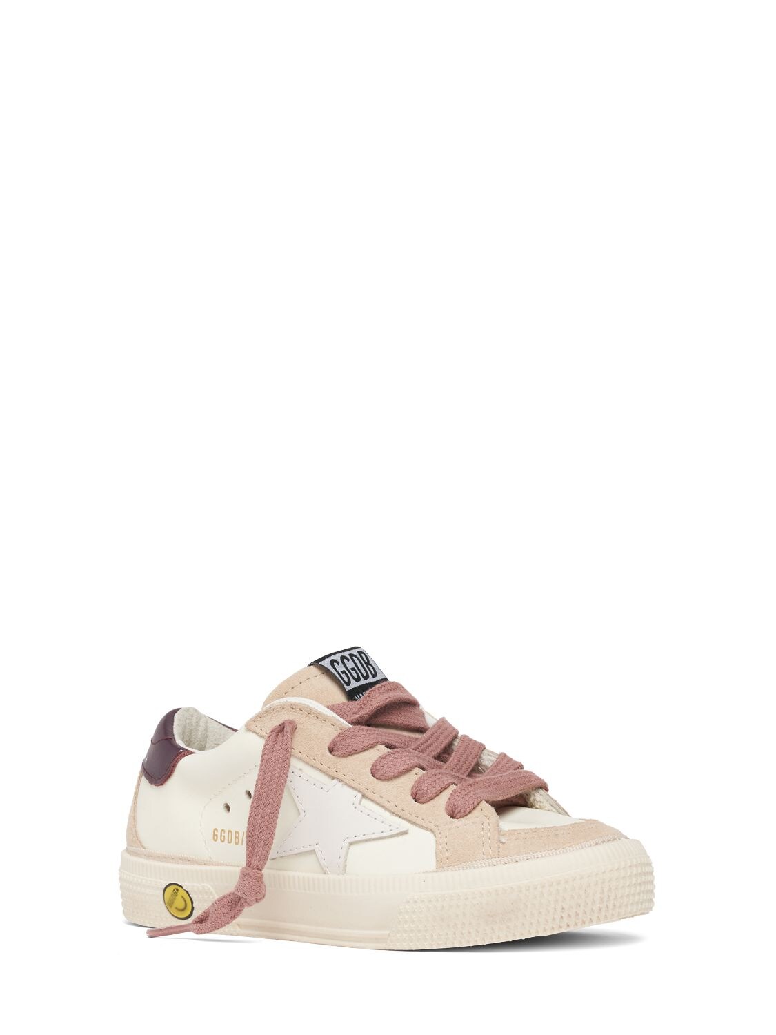 Shop Golden Goose May Leather Lace-up Sneakers In White,nude