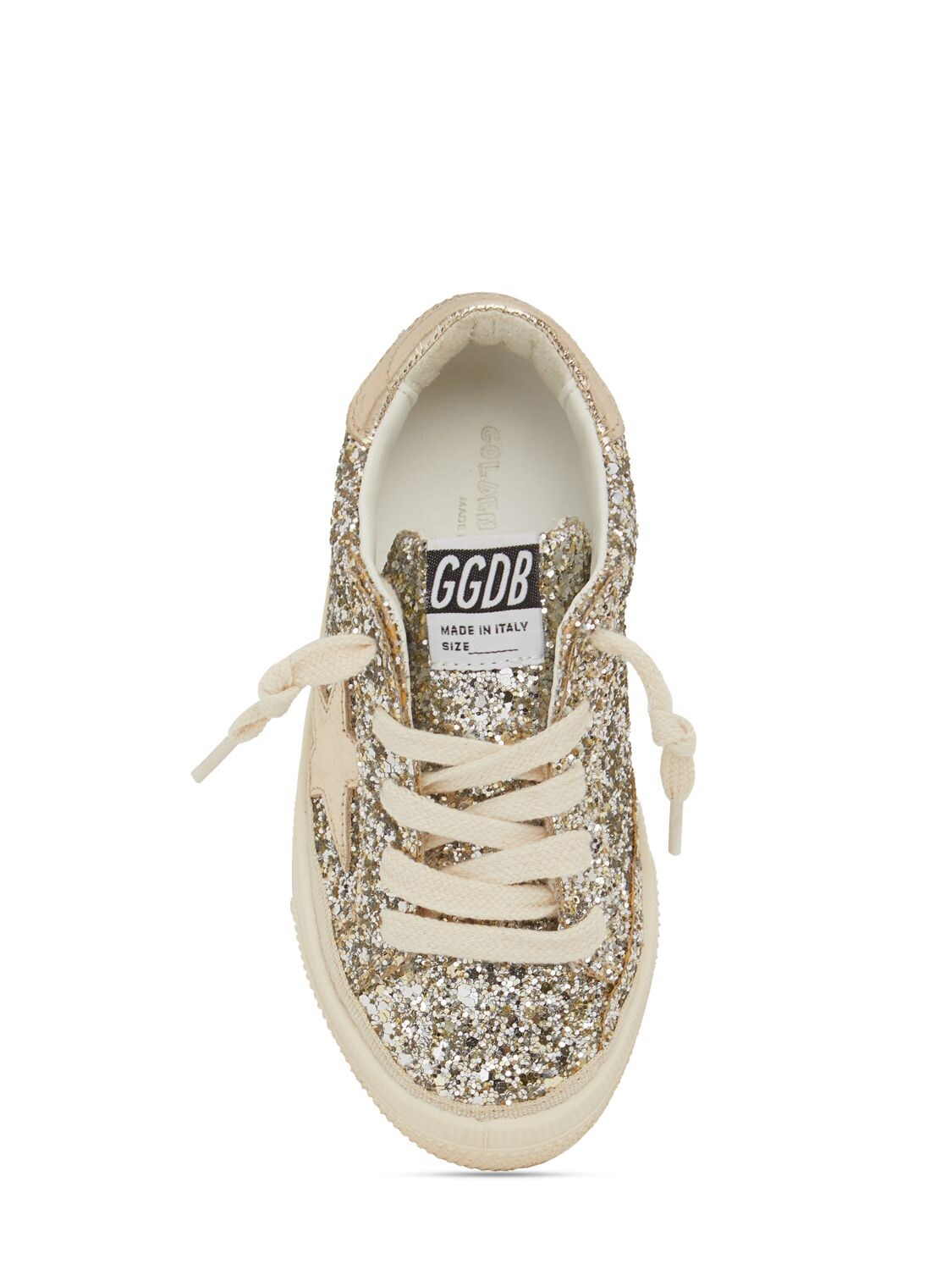 Shop Golden Goose May Glittered Lace-up Sneakers In Platinum