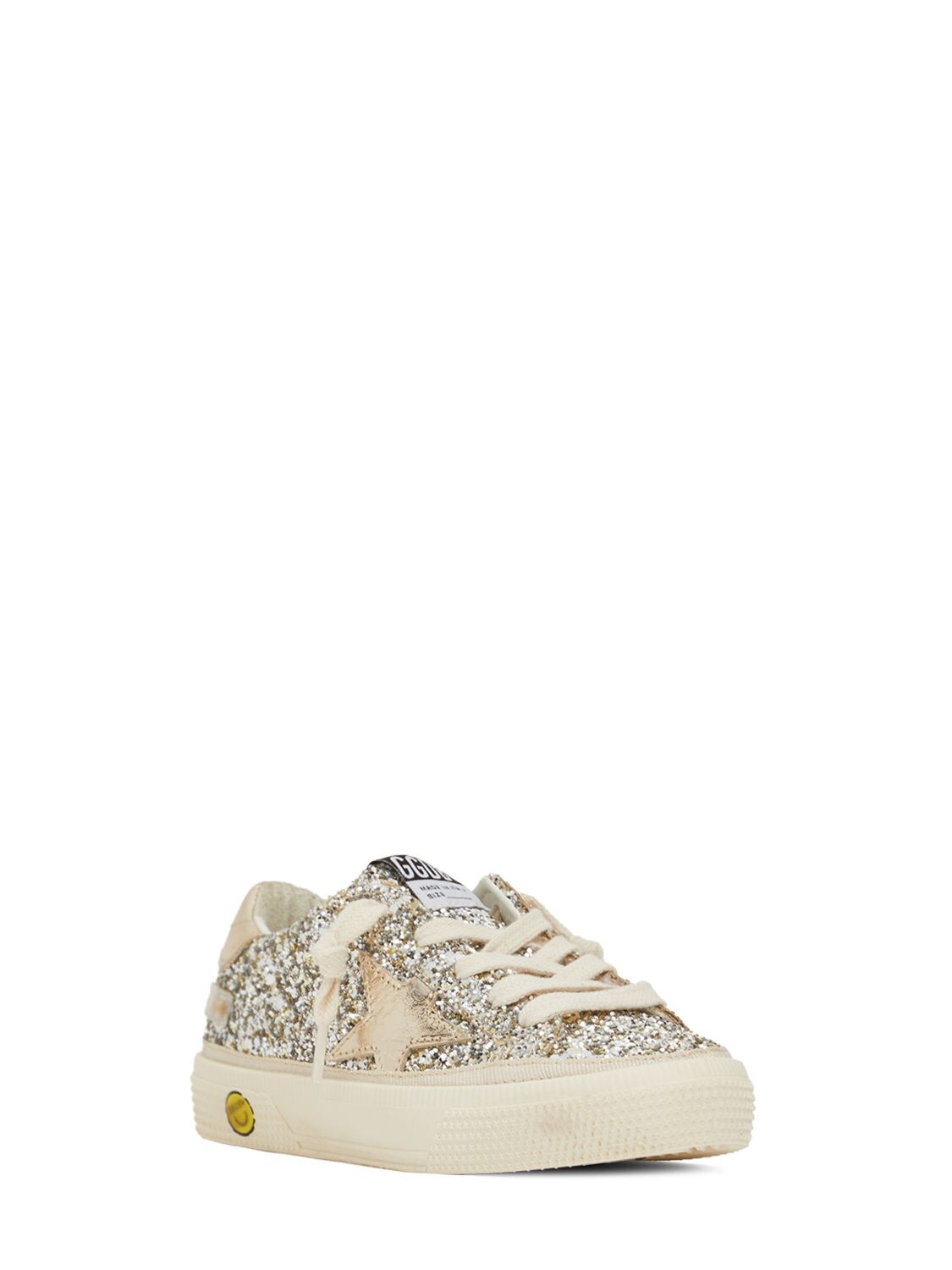Shop Golden Goose May Glittered Lace-up Sneakers In Platinum