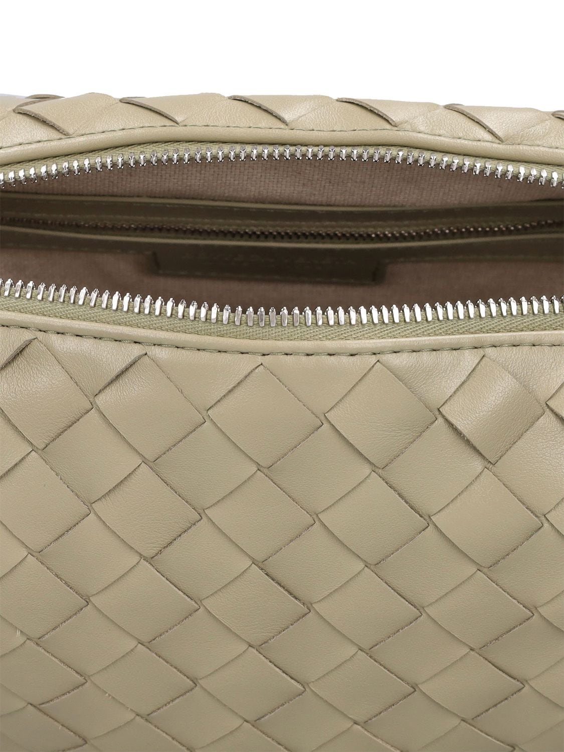 Shop Bottega Veneta Intrecciato Loop Leather Camera Bag In Travertine