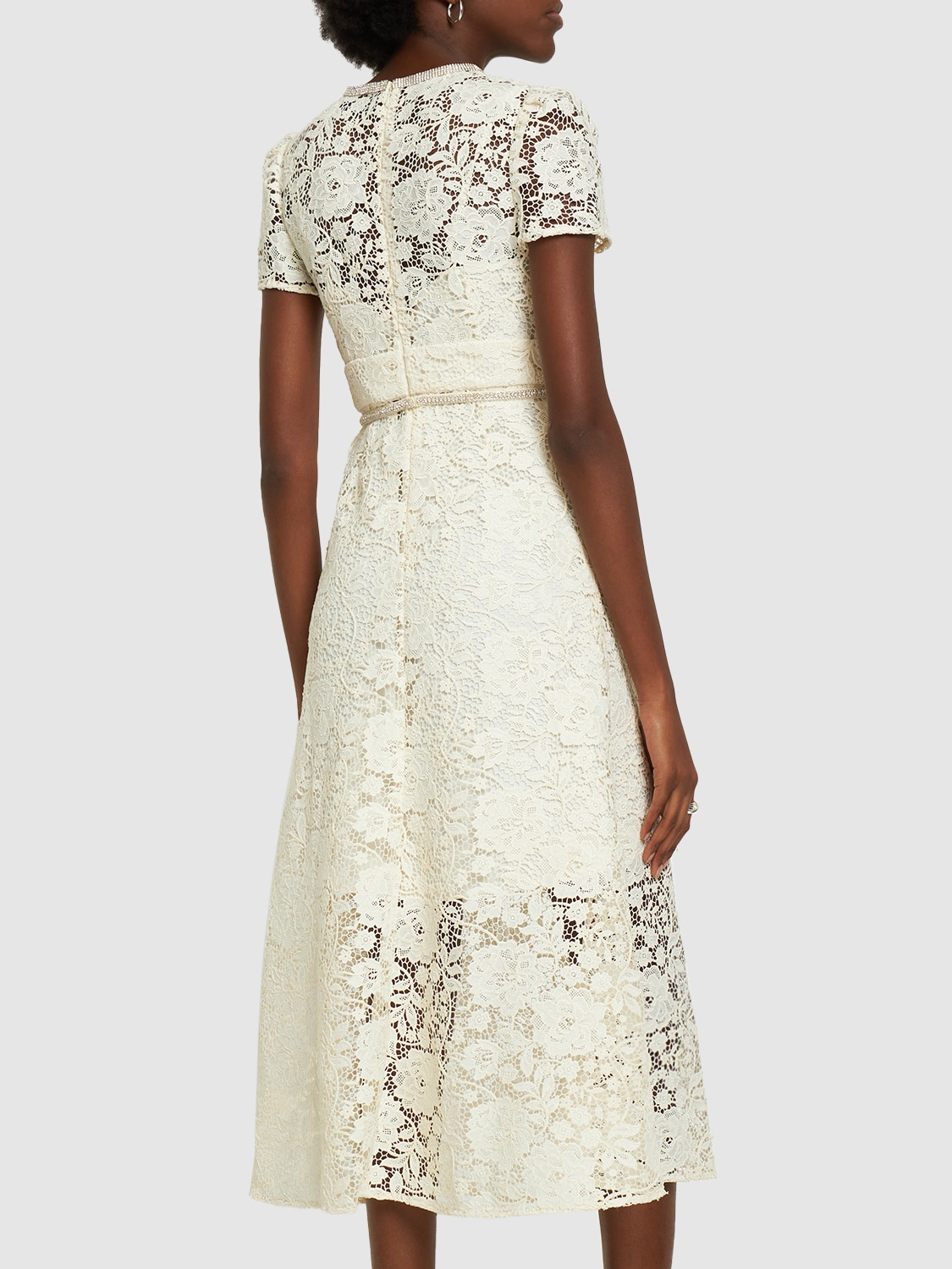 Shop Self-portrait Embellished Lace Midi Dress W/bow In White