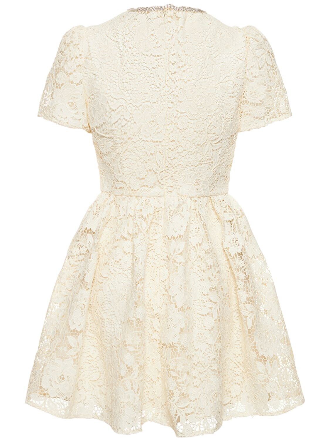 Shop Self-portrait Embellished Lace Mini Dress W/bow In White