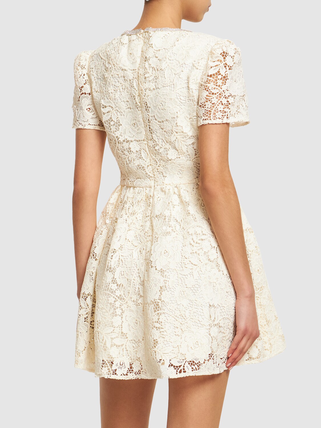 Shop Self-portrait Embellished Lace Mini Dress W/bow In White