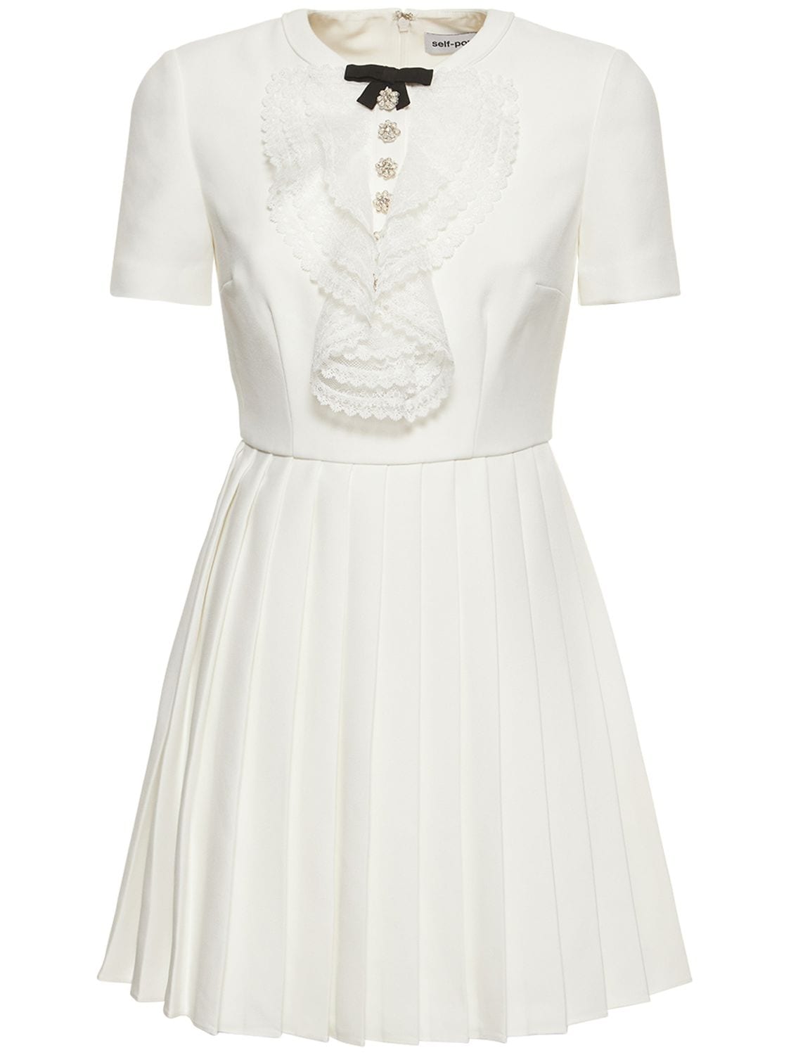 Self-portrait Embellished Mini Dress W/lace Bib In White