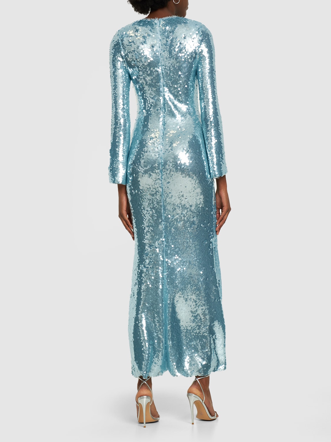 Shop Self-portrait Sequined Jersey Midi Dress In Blue