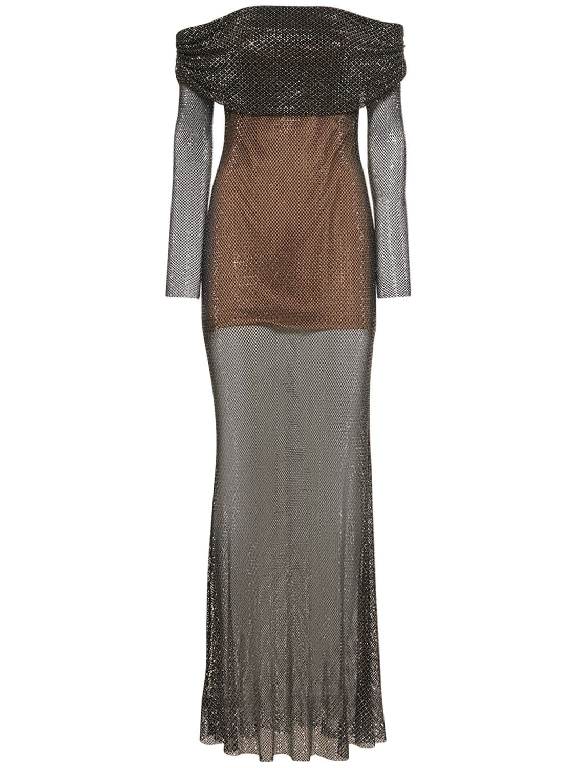 Image of Embellished Fishnet Maxi Dress