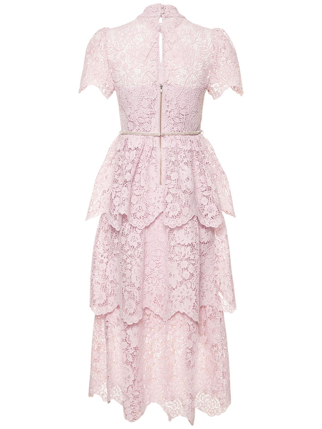 Self Portrait Tiered Guipure Lace Midi Dress In Pink Modesens 9056