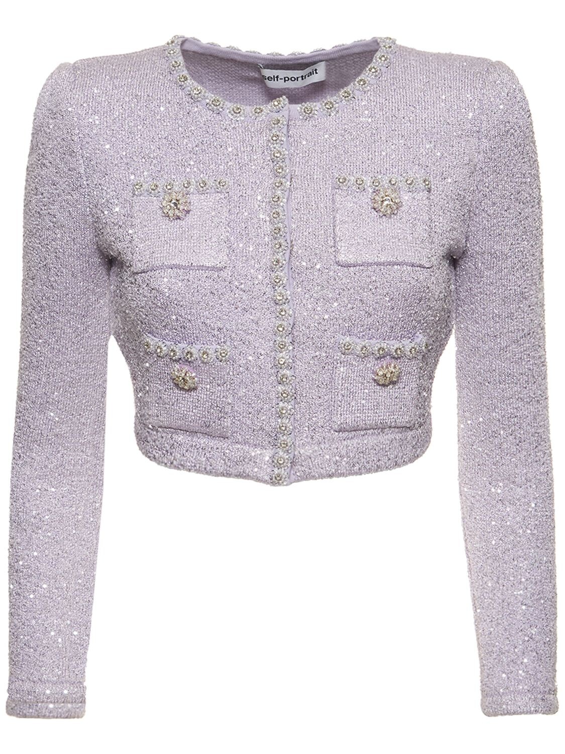 Sequined Knit Crop Cardigan W/crystals – WOMEN > CLOTHING > KNITWEAR