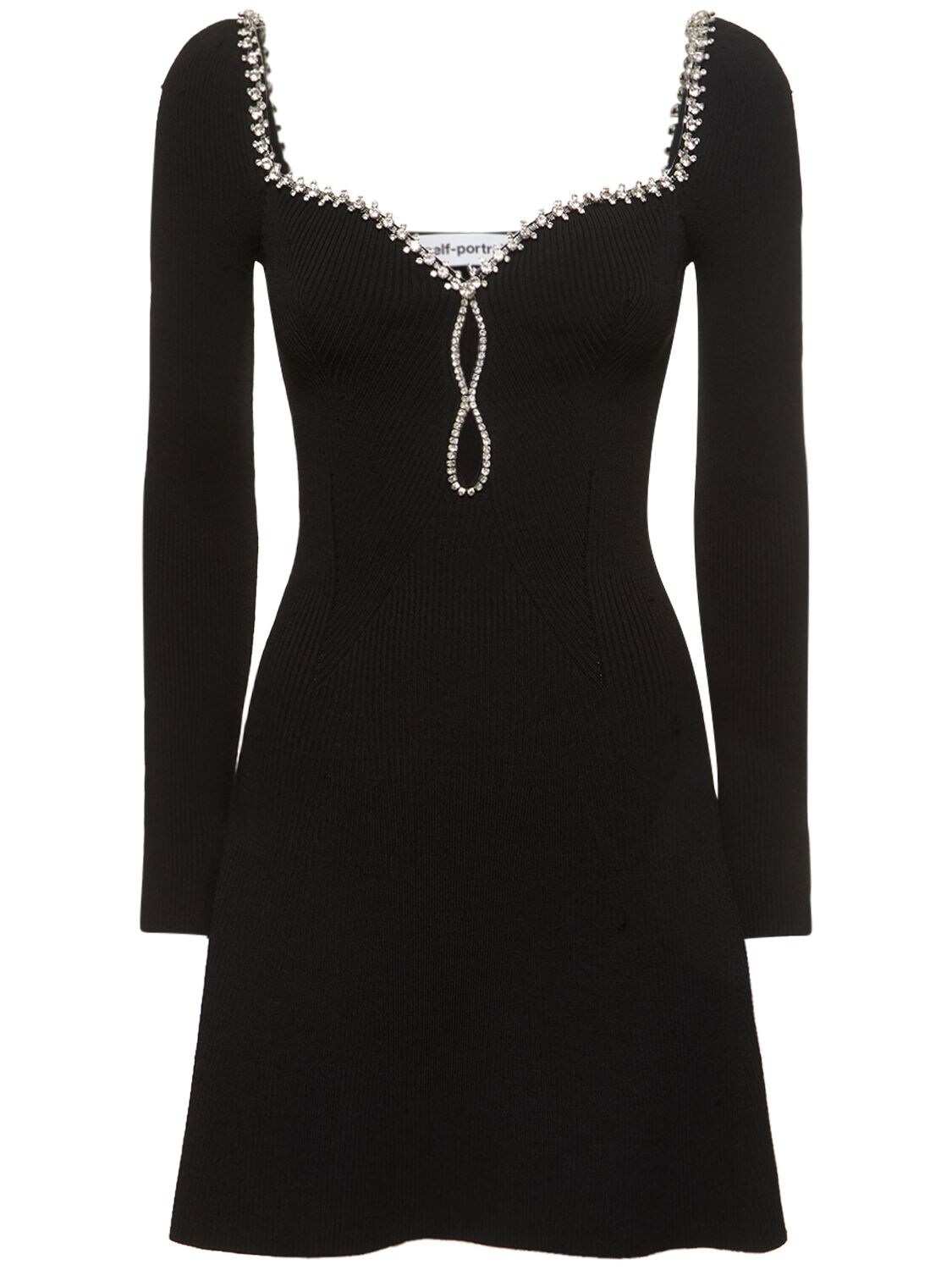 SELF-PORTRAIT Knit Viscose Mini Dress W/crystals
