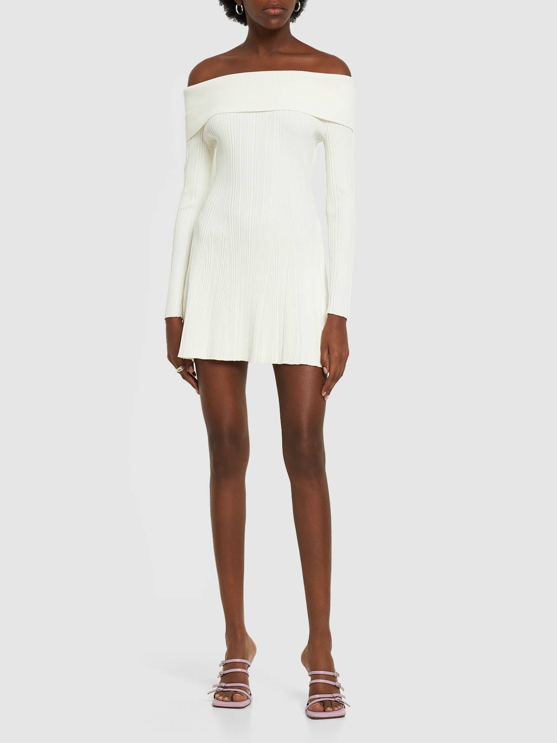 Self-portrait Viscose Knit Mini Dress In White