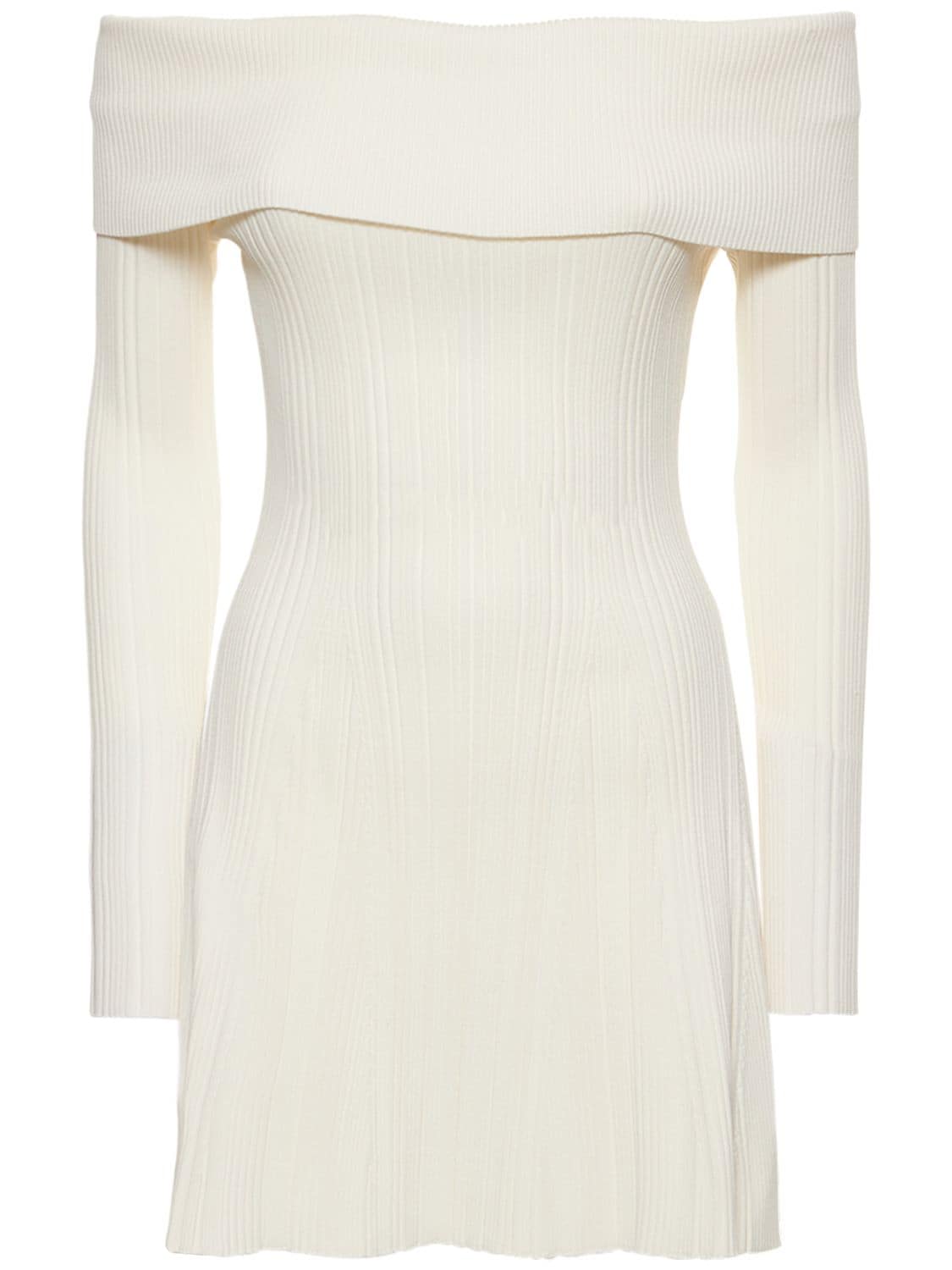 Self-portrait Viscose Knit Mini Dress In White