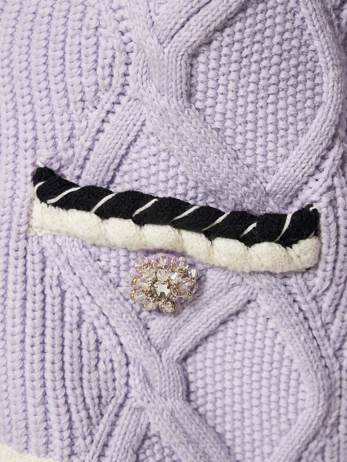 Shop Self-portrait Cable Knit Cotton Blend Cardigan In Purple
