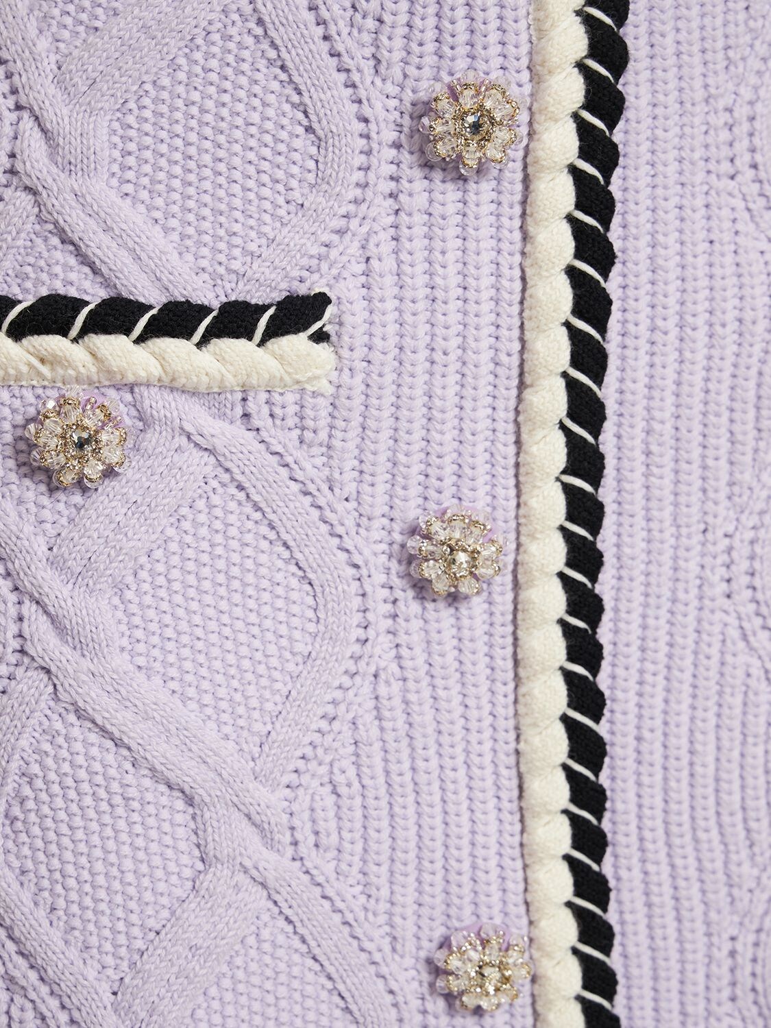 Shop Self-portrait Cable Knit Cotton Blend Mini Skirt In Purple