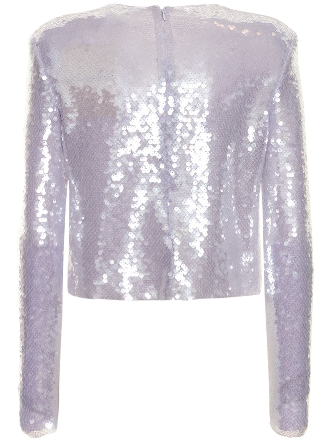 Shop Self-portrait Sequined Long Sleeved Top In Purple
