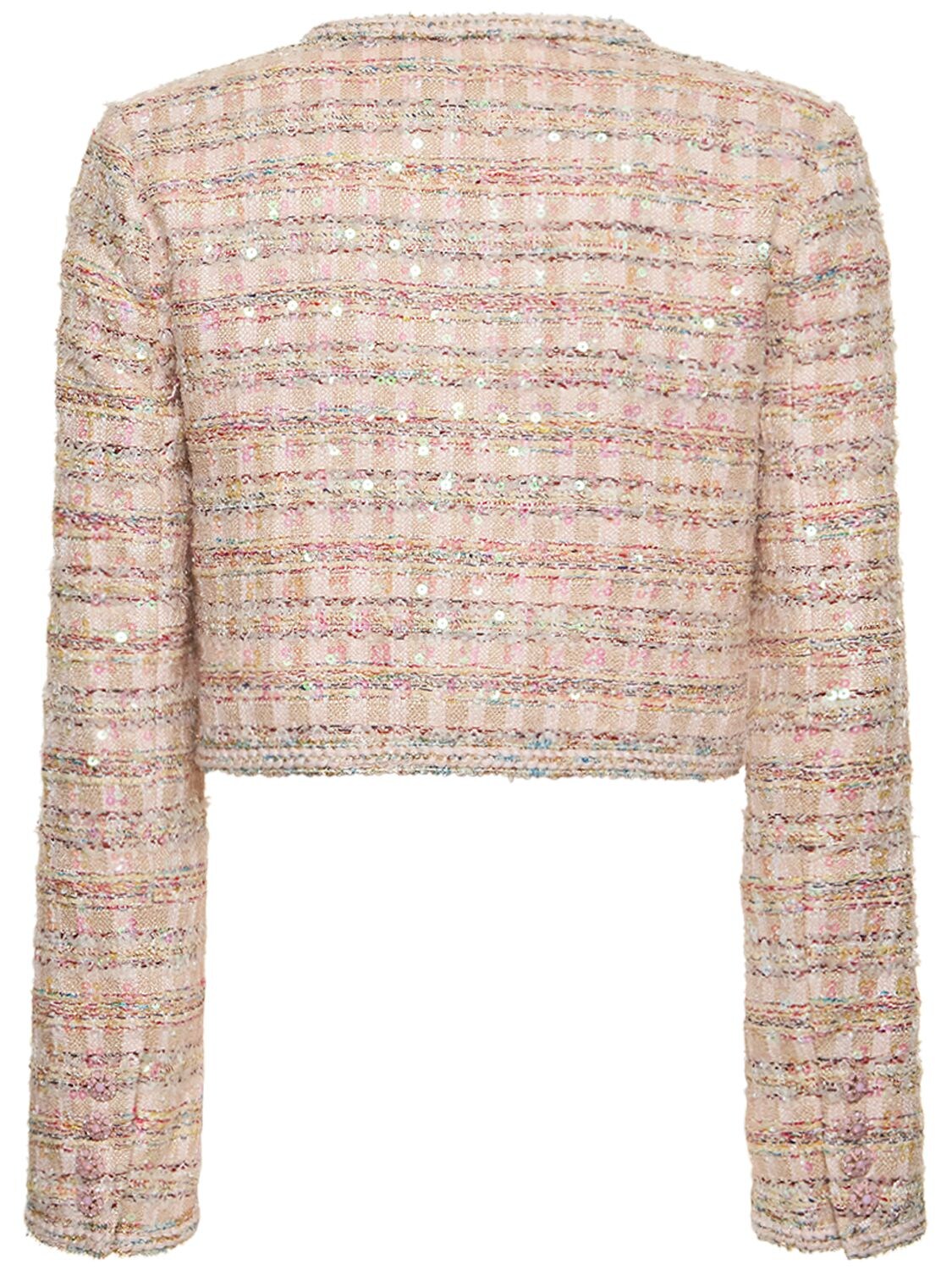 Shop Self-portrait Embellished Bouclé Jacket In Pink