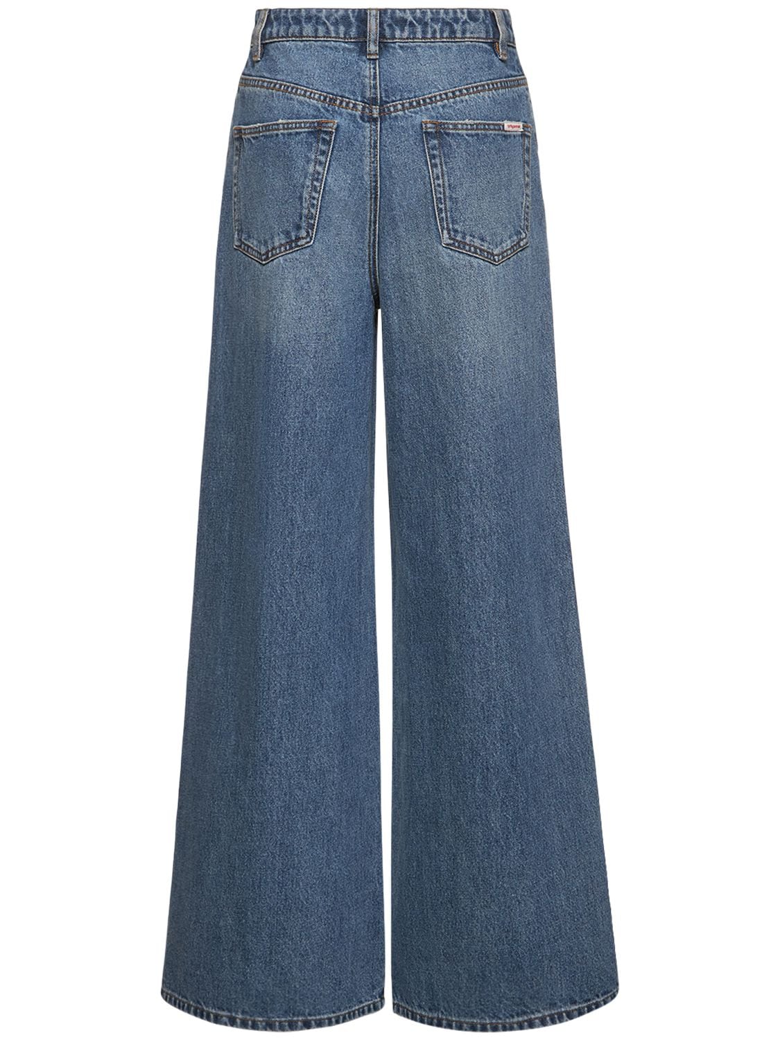 Shop Self-portrait Wide Cotton Denim Jeans In Blue