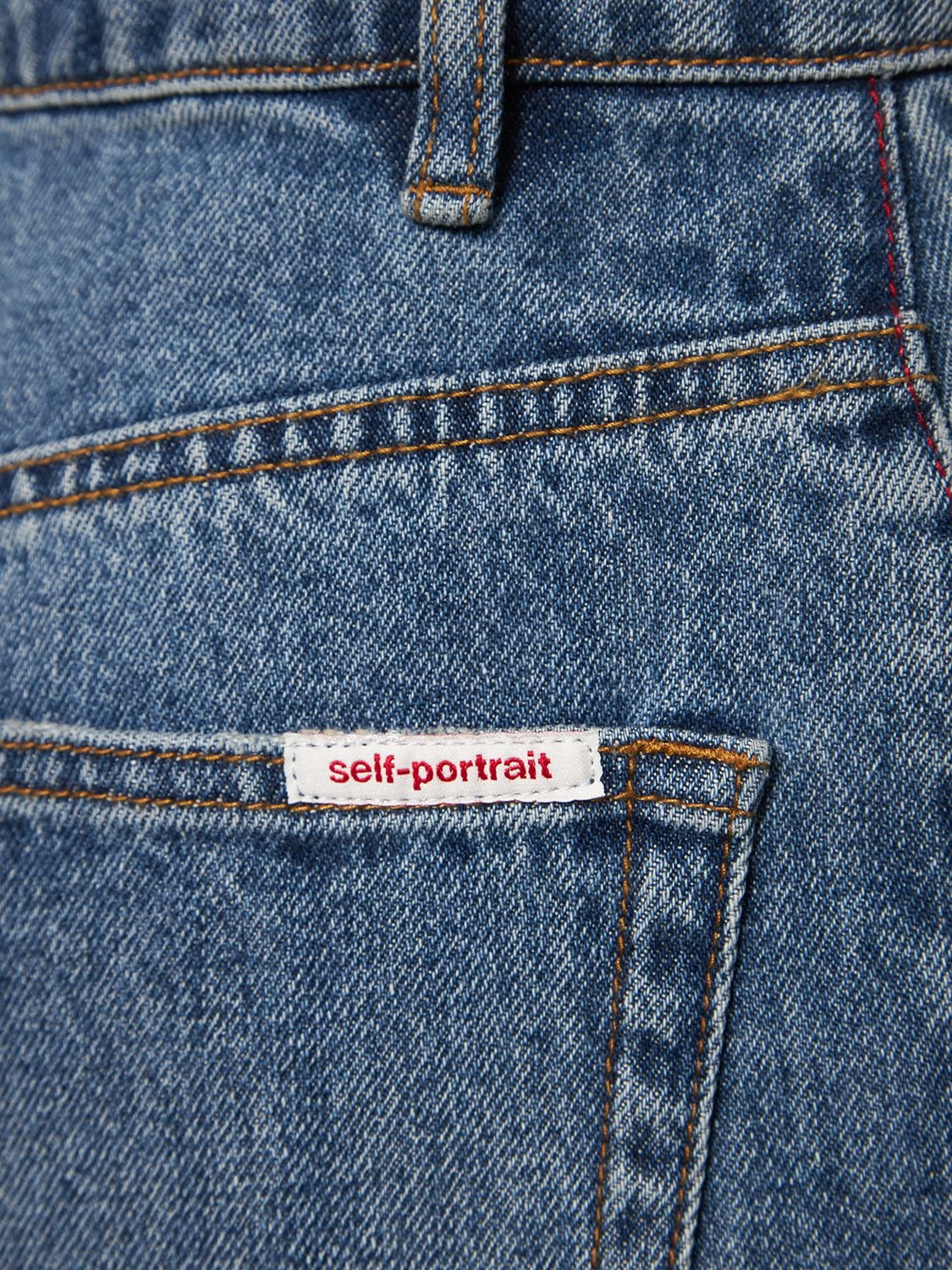 Shop Self-portrait Wide Cotton Denim Jeans In Blue