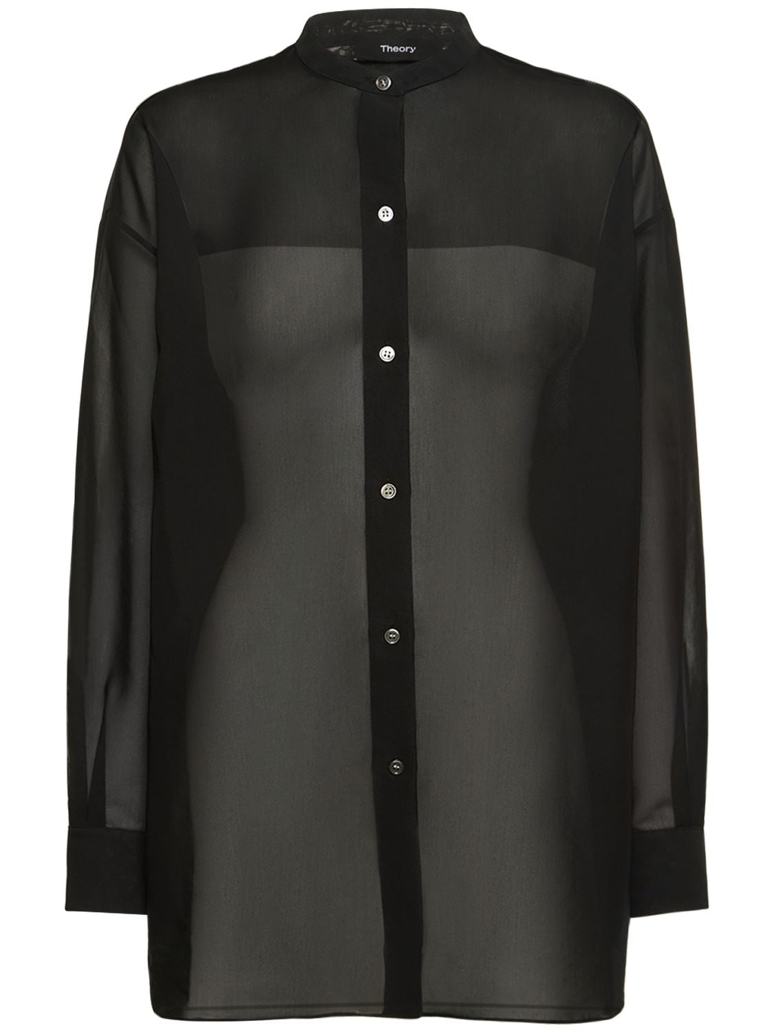 Theory Bustier Sheer Cotton Blend Shirt In Black