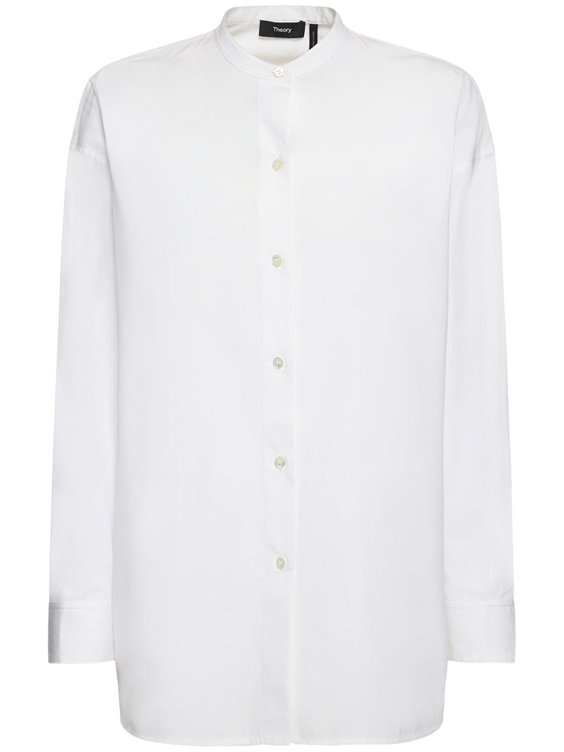 Theory Collarless Cotton Poplin Shirt In White