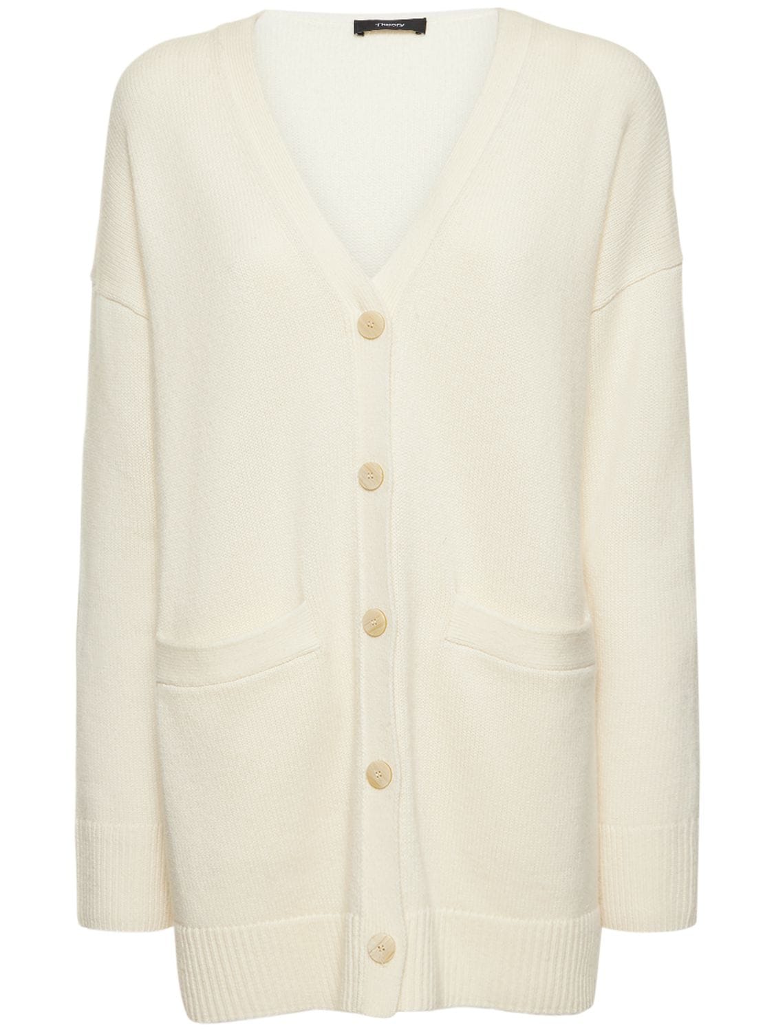 Theory Boxy Wool & Cashmere Cardigan In White