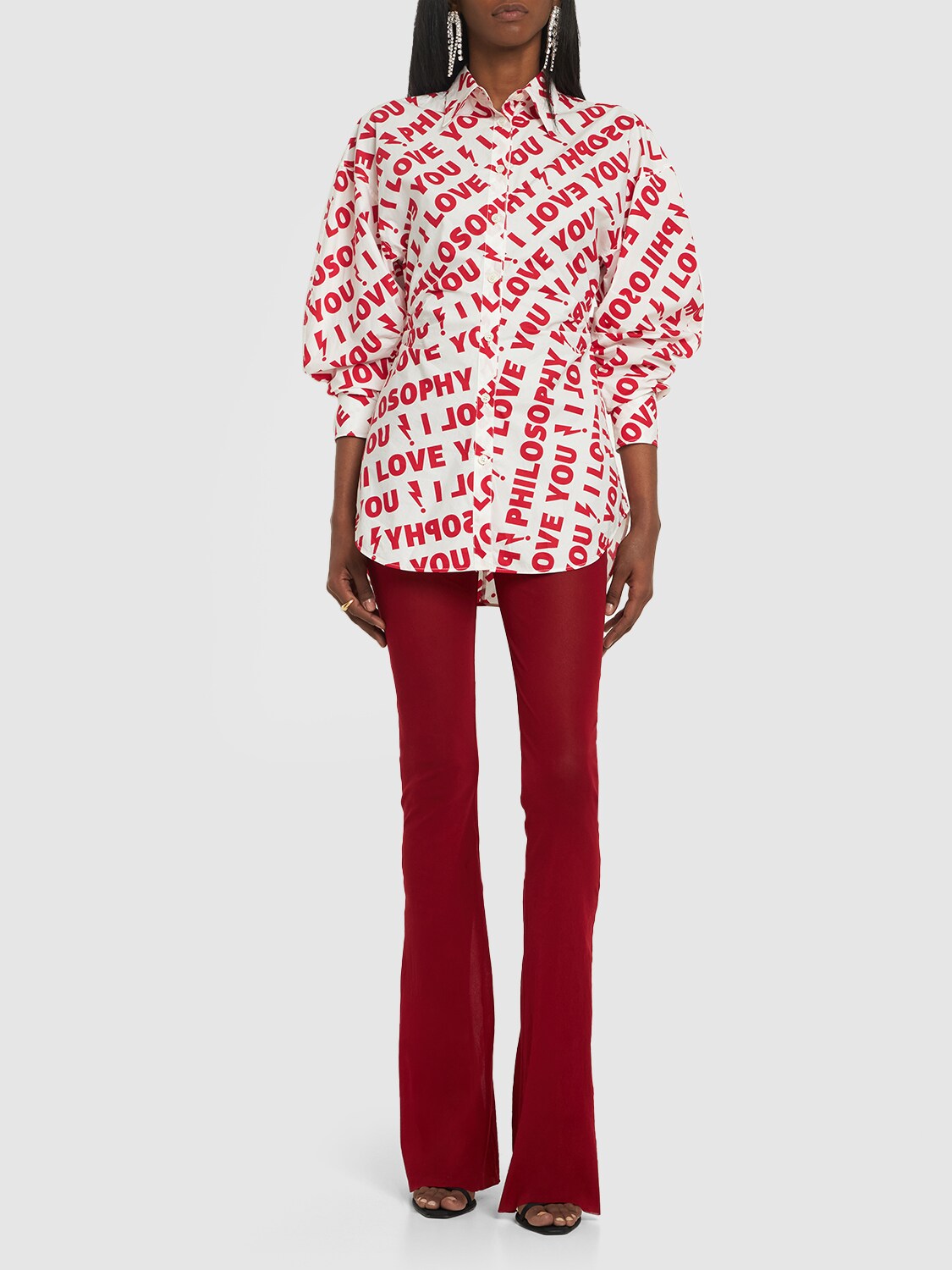 Shop Philosophy Di Lorenzo Serafini Printed Cotton Poplin Shirt In Red,white