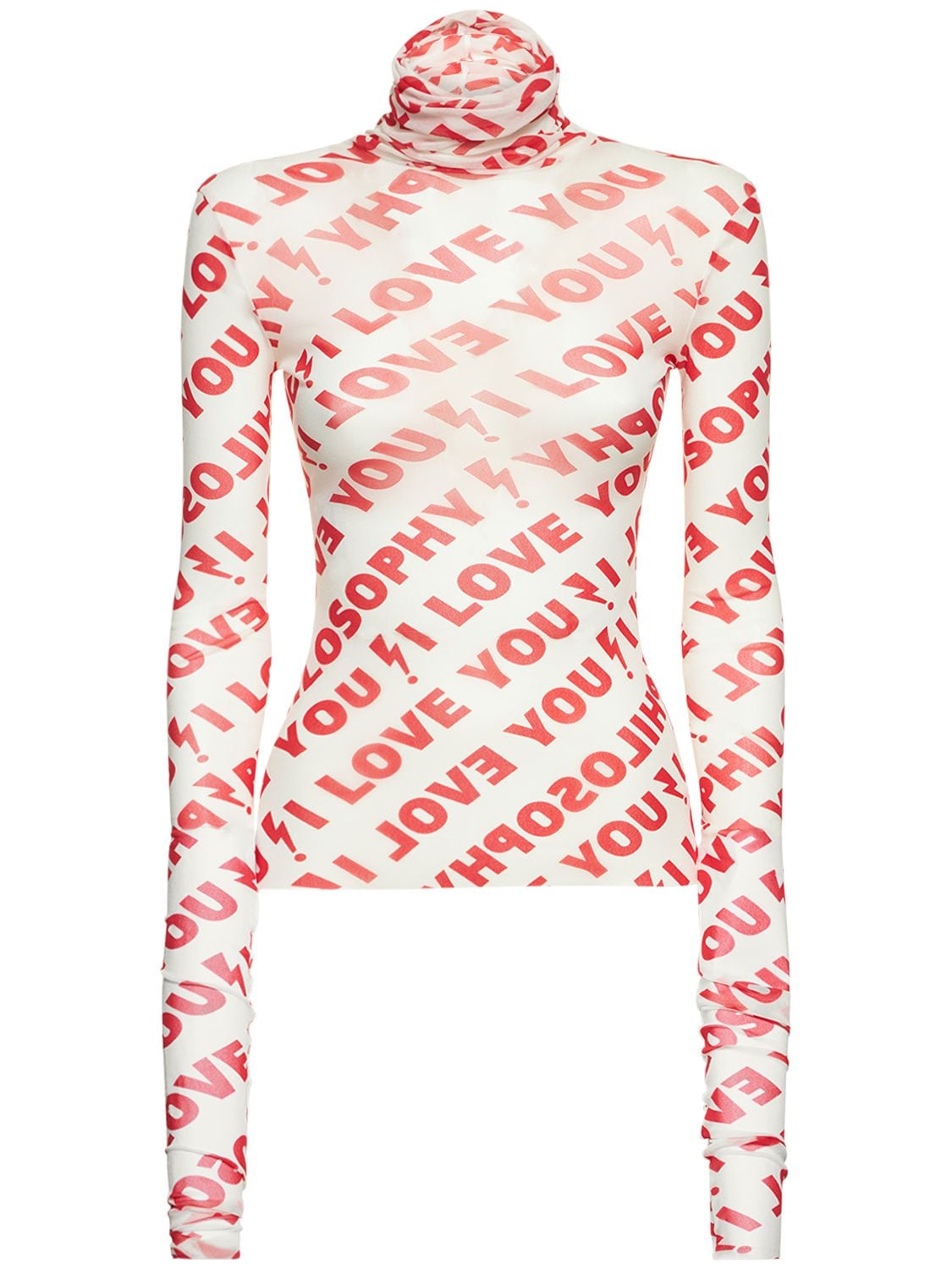 Philosophy Di Lorenzo Serafini Printed Stretch Tulle Top In White,red