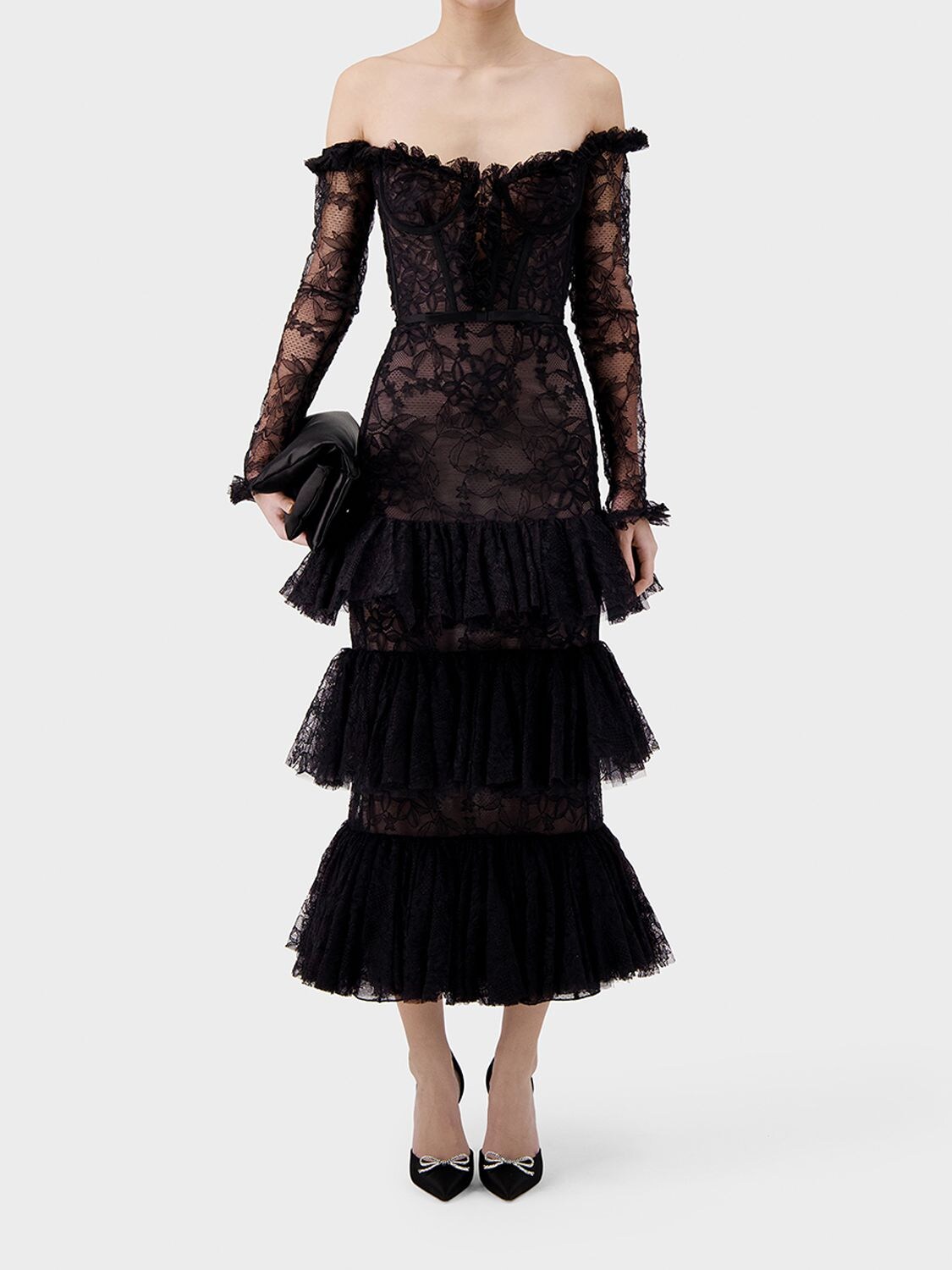 Giambattista Valli - Tulle and Chantilly-lace Gown - Womens - Black