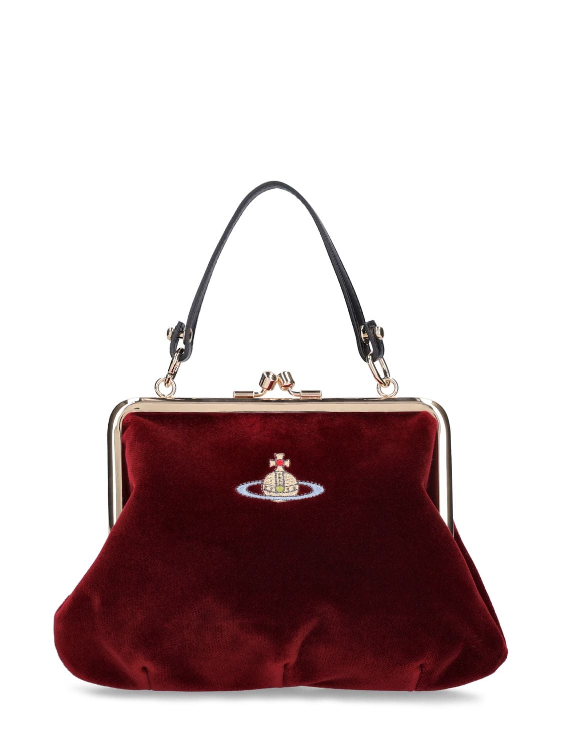 Vivienne Westwood Granny Frame Velvet Top Handle Bag In Burgundy