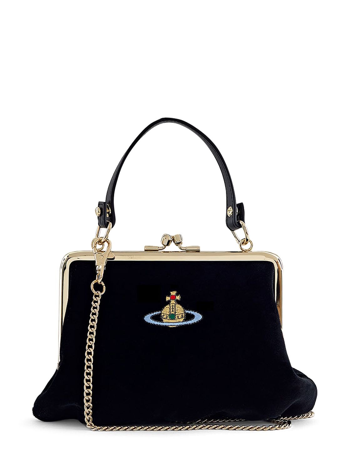 Vivienne Westwood Granny Frame Velvet Top Handle Bag In Black