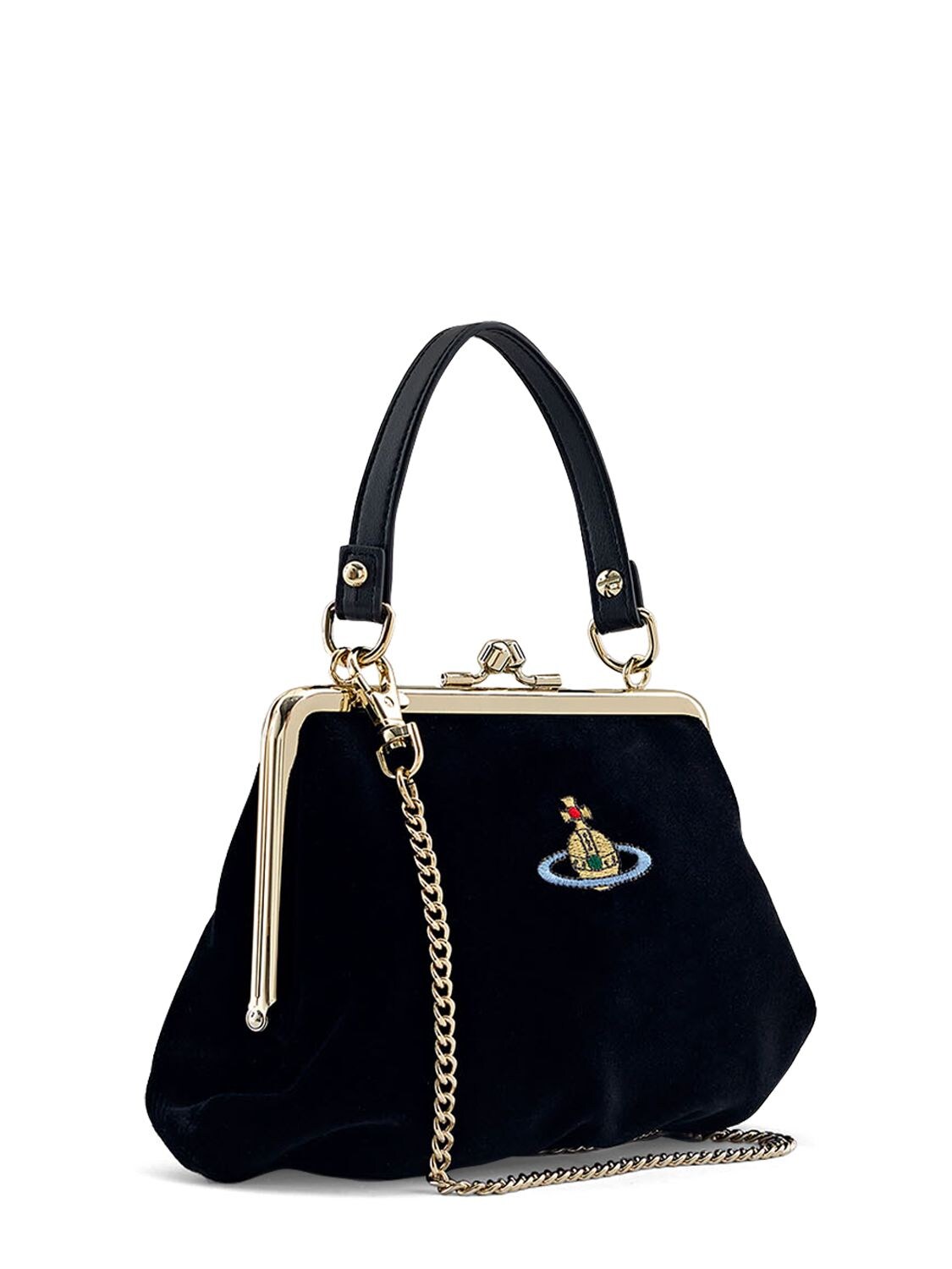 Shop Vivienne Westwood Granny Frame Velvet Top Handle Bag In Black