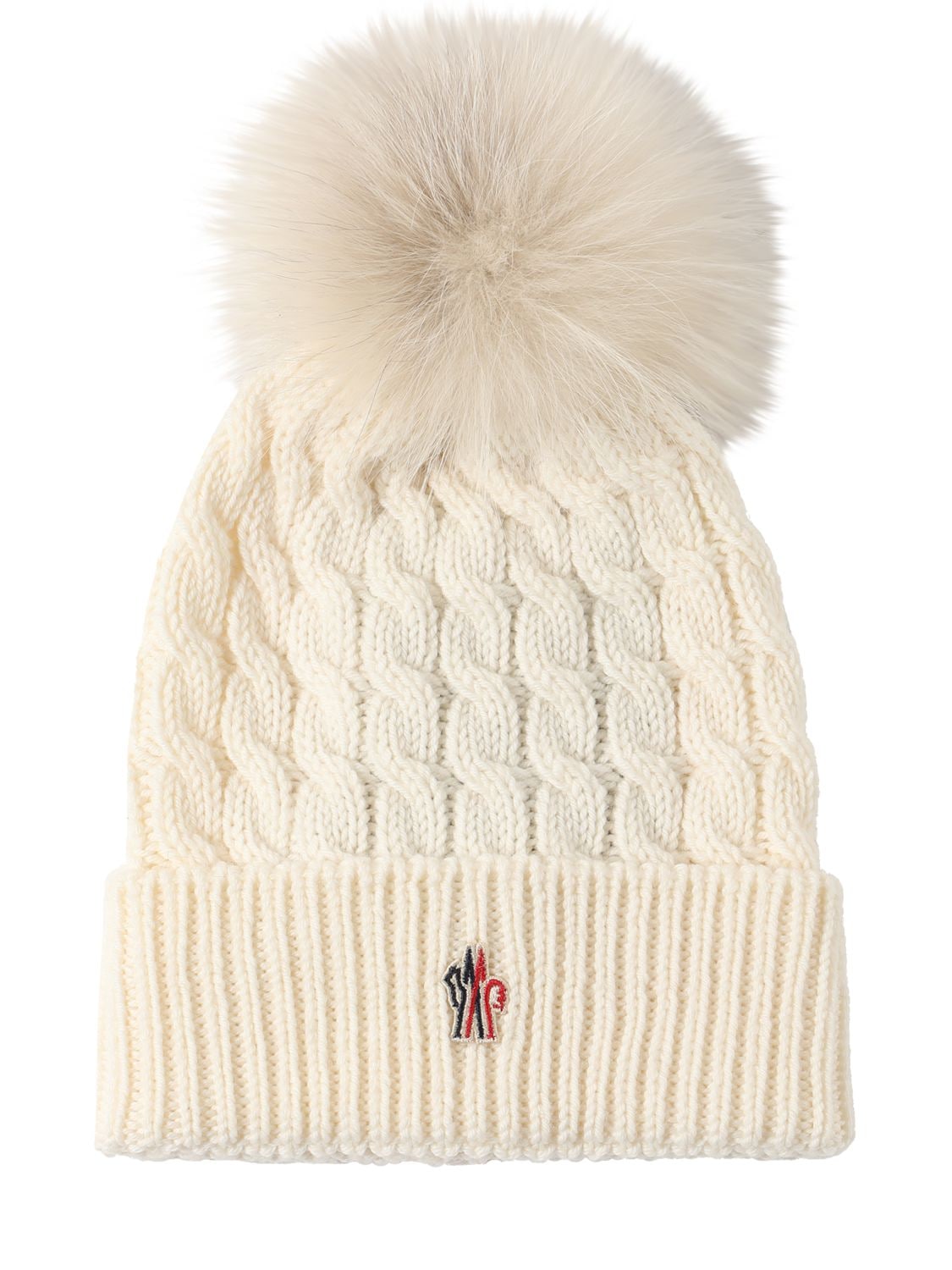 Moncler Tricot Wool Beanie W/ Pompom In White