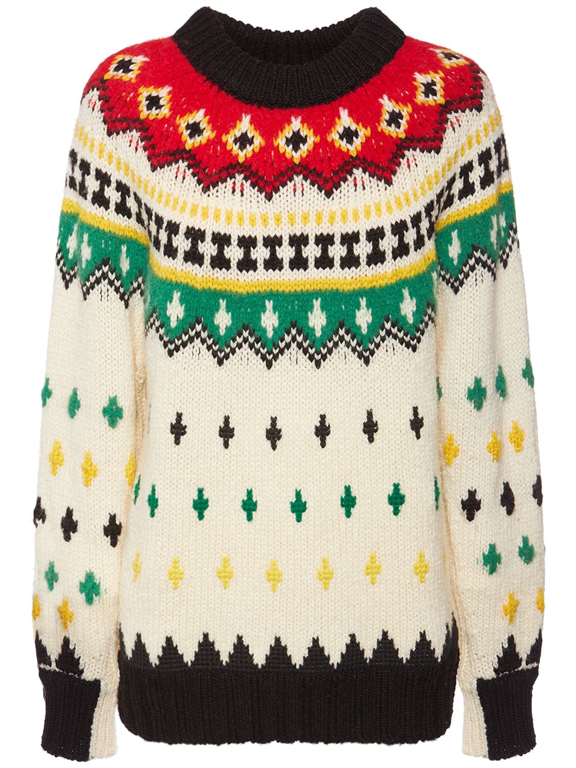 Shop Moncler Alpaca & Wool Jacquard Sweater In White,multi